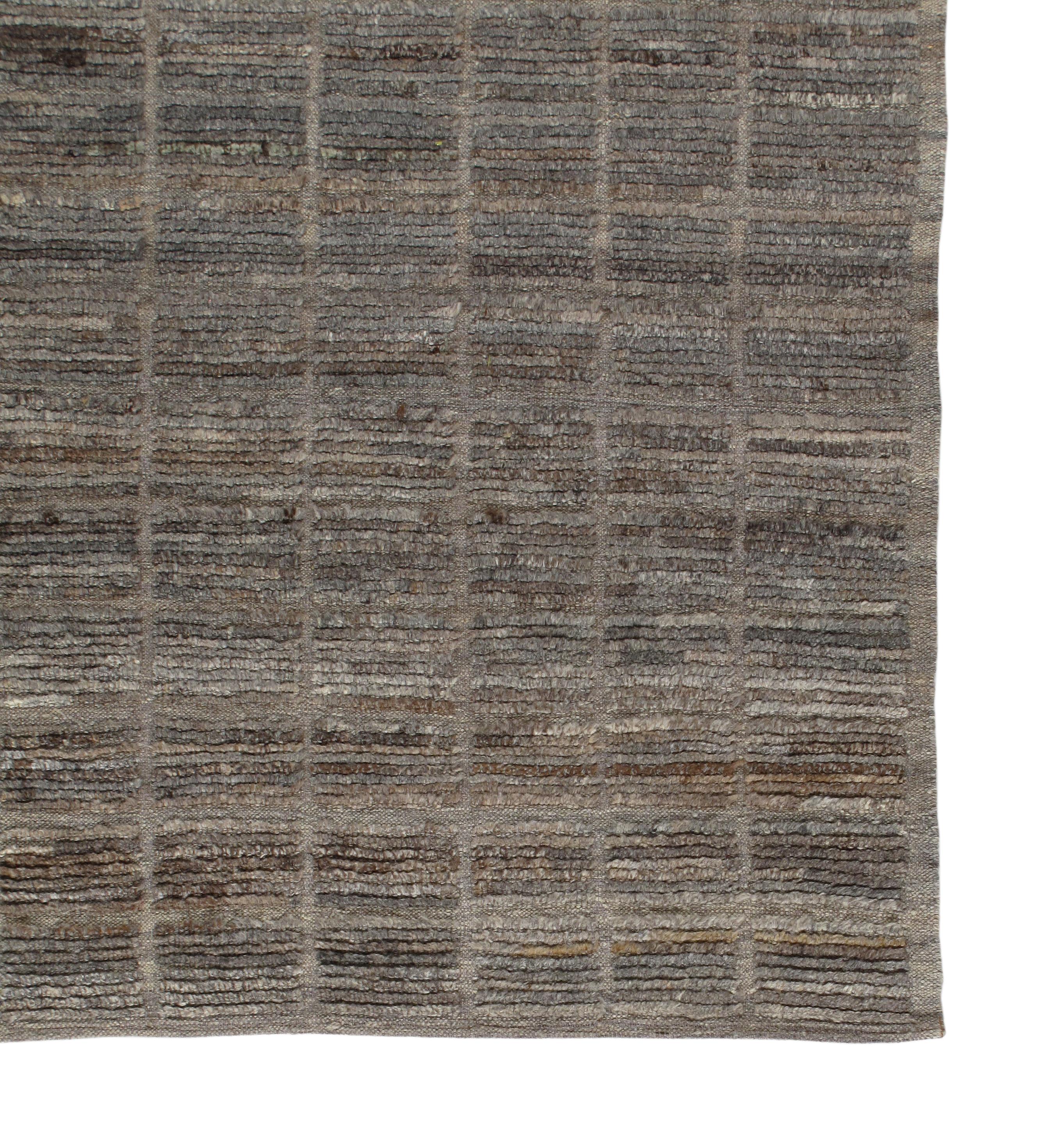 Modern African Textural Handknotted Grey Natural Wool Runner  For Sale 1