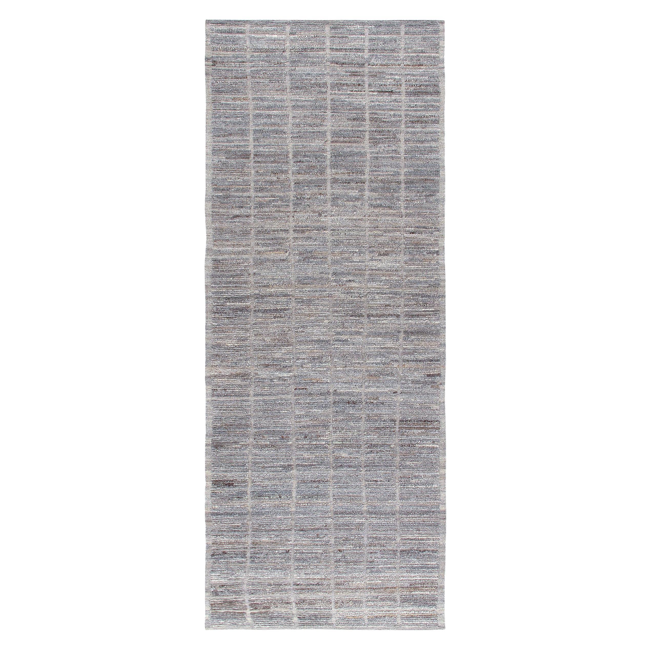 Modern African Textural Handknotted Grey Natural Wool Runner  For Sale