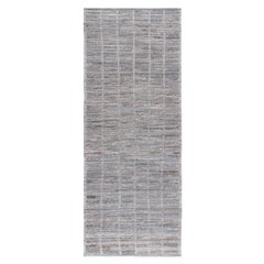 Modern African Textural Handknotted Grey Natural Wool Runner