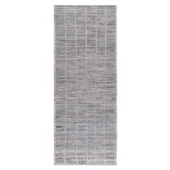 Modern African Textural Handknotted Grey Natural Wool Runner 