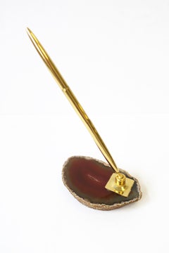 Agate Onyx and Brass Desk Pen Holder, circa 1970s