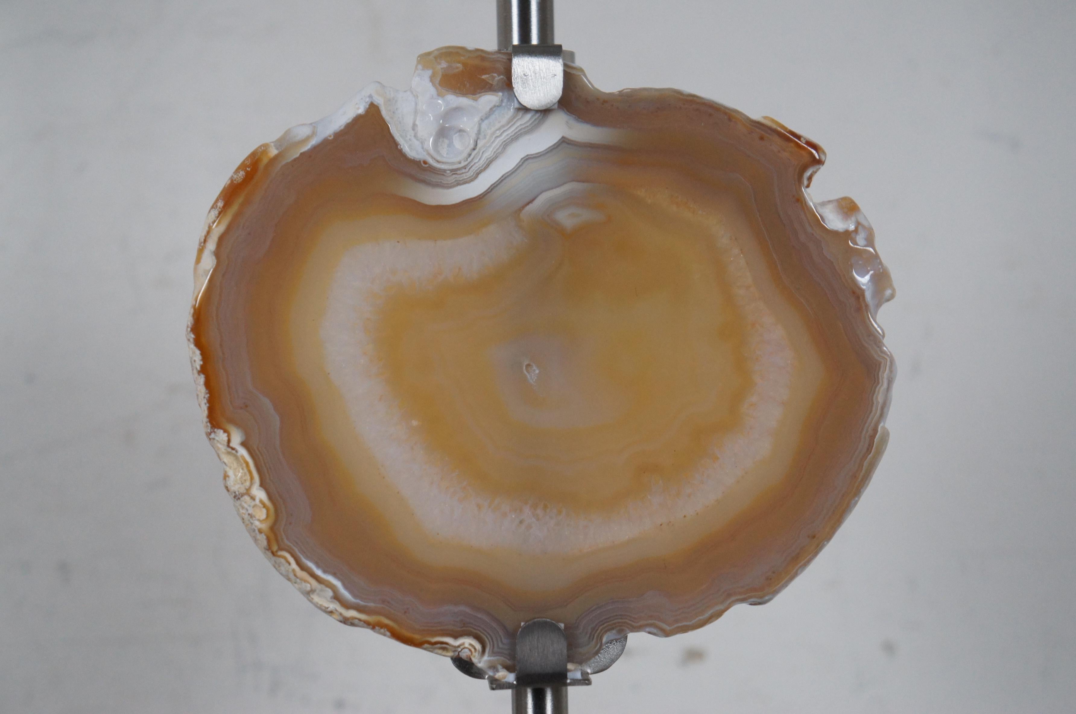 Modern Agate Slice Geode & Steel Table Lamp Natural Rock Specimen Crystal In Good Condition In Dayton, OH