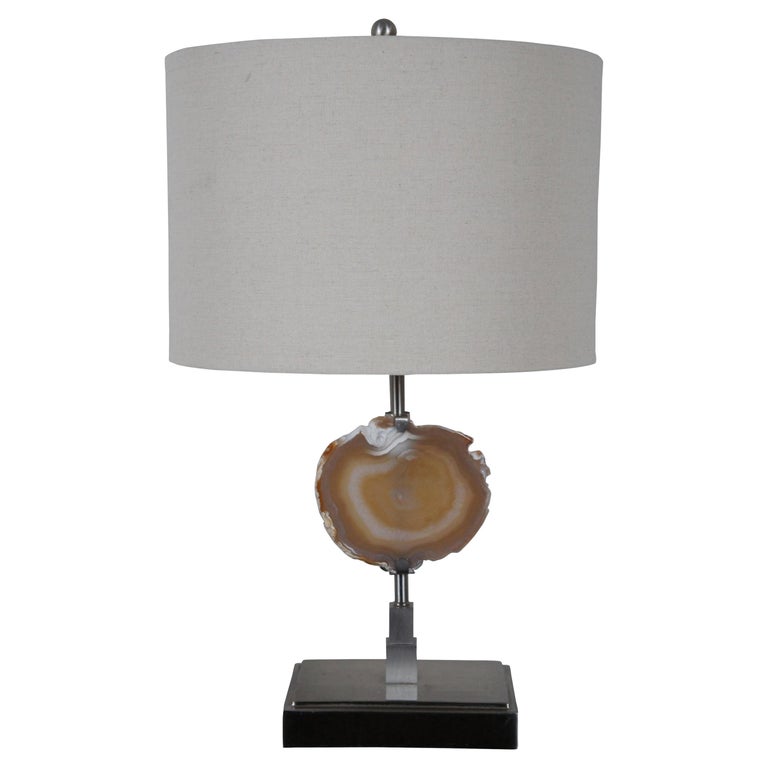 Modern Agate Slice Geode And Steel, Agate Crystal Table Lamp