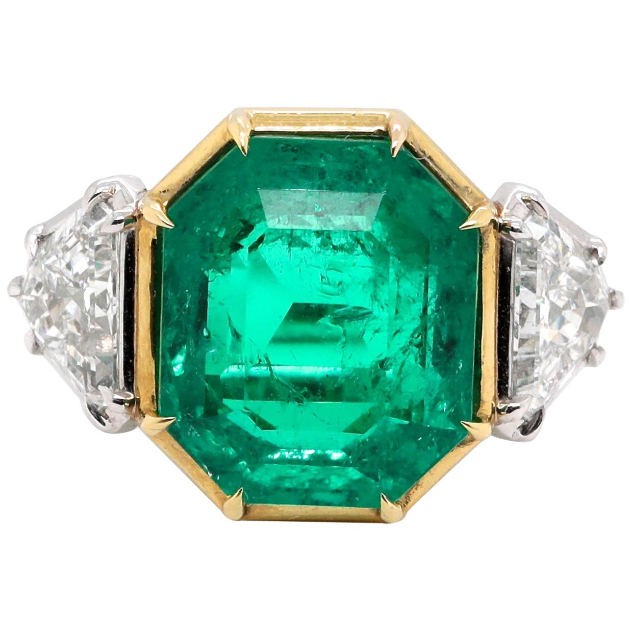 Modern AGL 10.03 Carat Colombian Emerald Diamond 18 Karat Gold Platinum Ring
