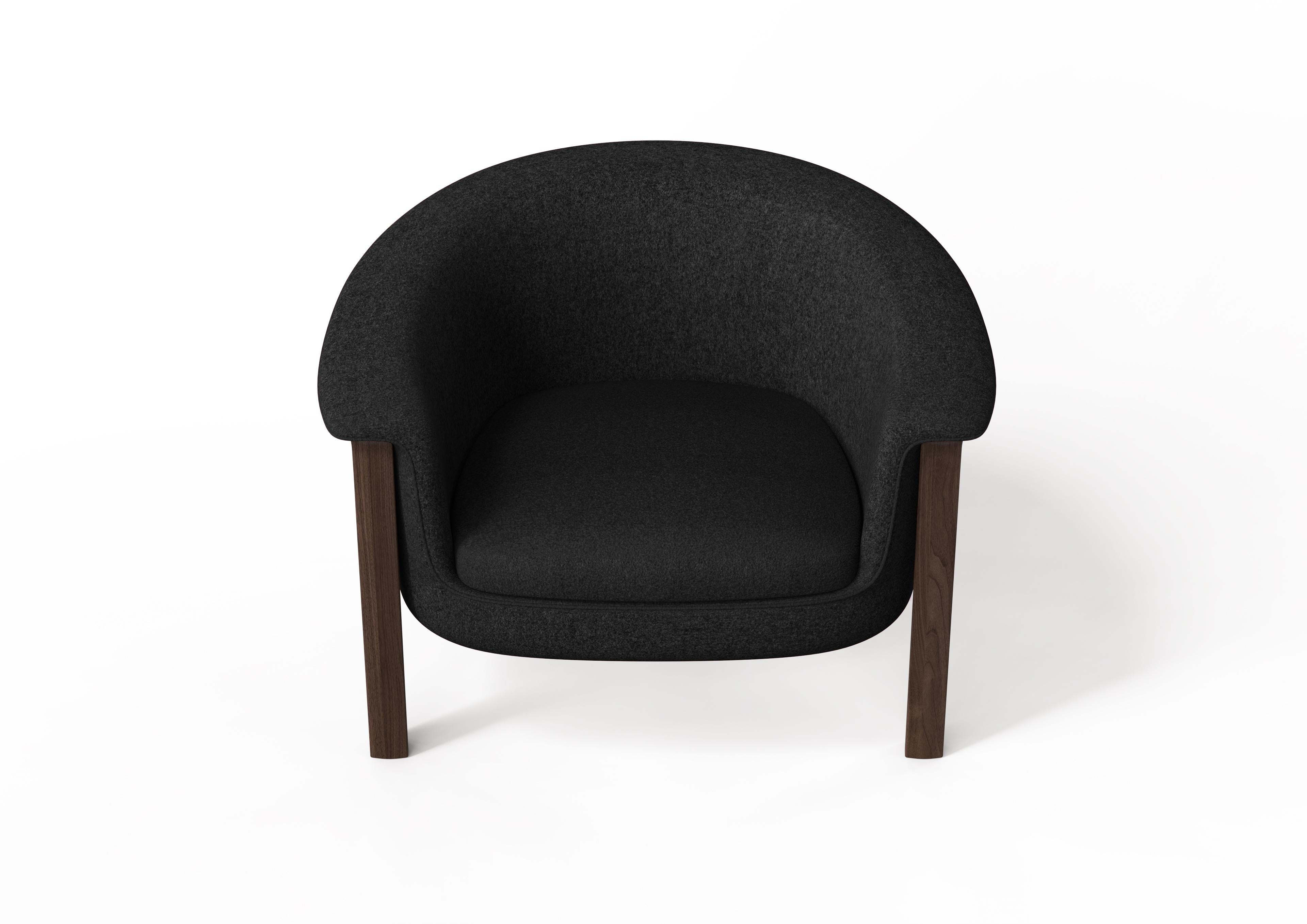 Modern Agnes Armchair in Walnut, Black Wool Fabric In New Condition For Sale In New York, NY