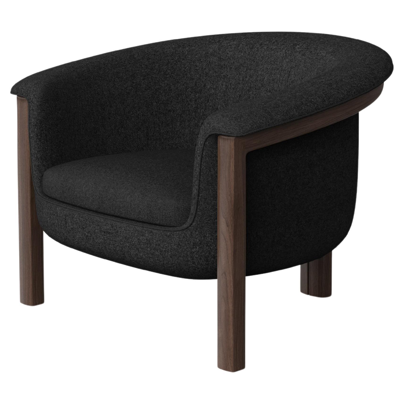 Modern Agnes Armchair in Walnut, Black Wool Fabric For Sale