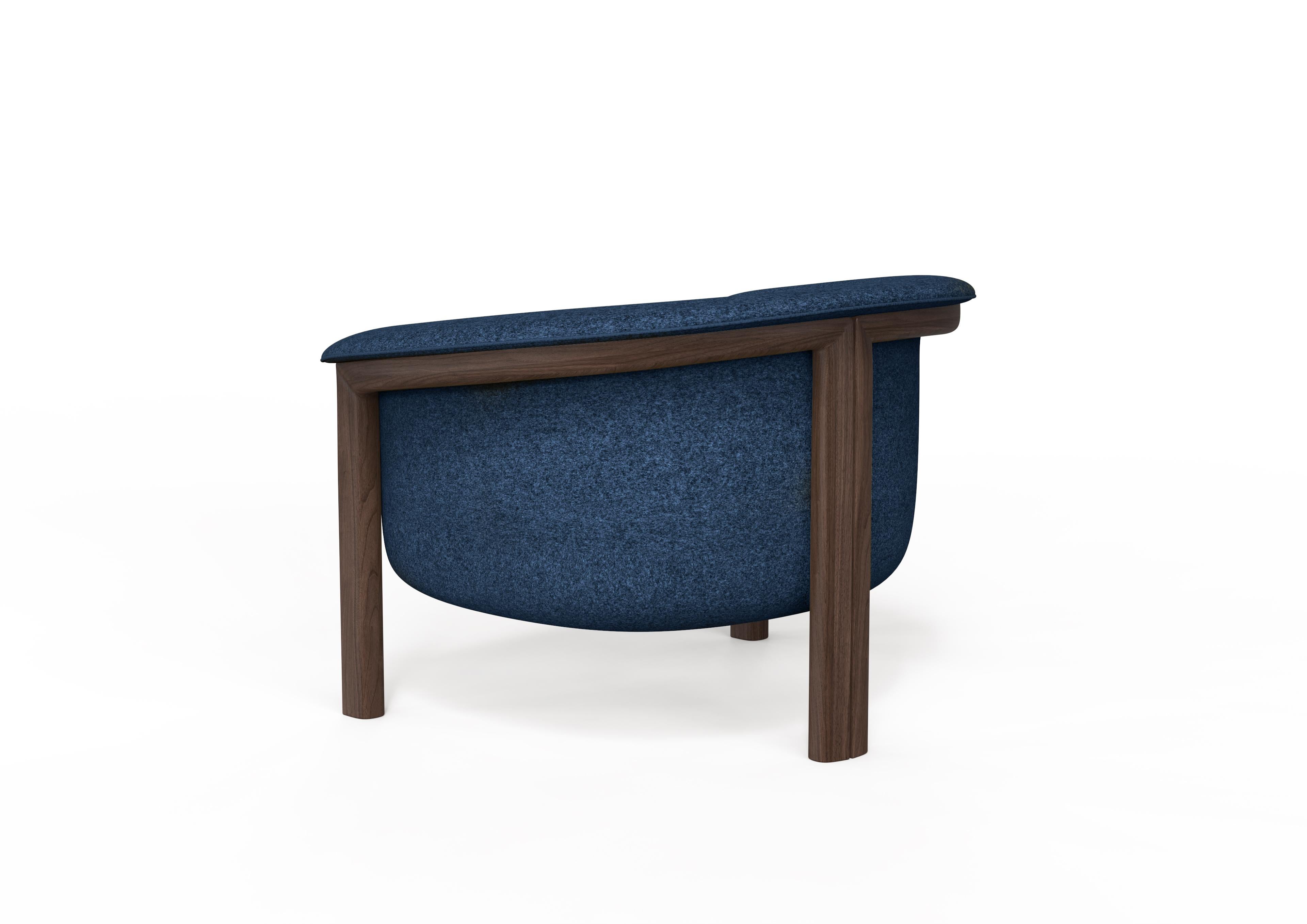 Other Modern Agnes Armchair in Walnut, Blue Wool Fabric For Sale