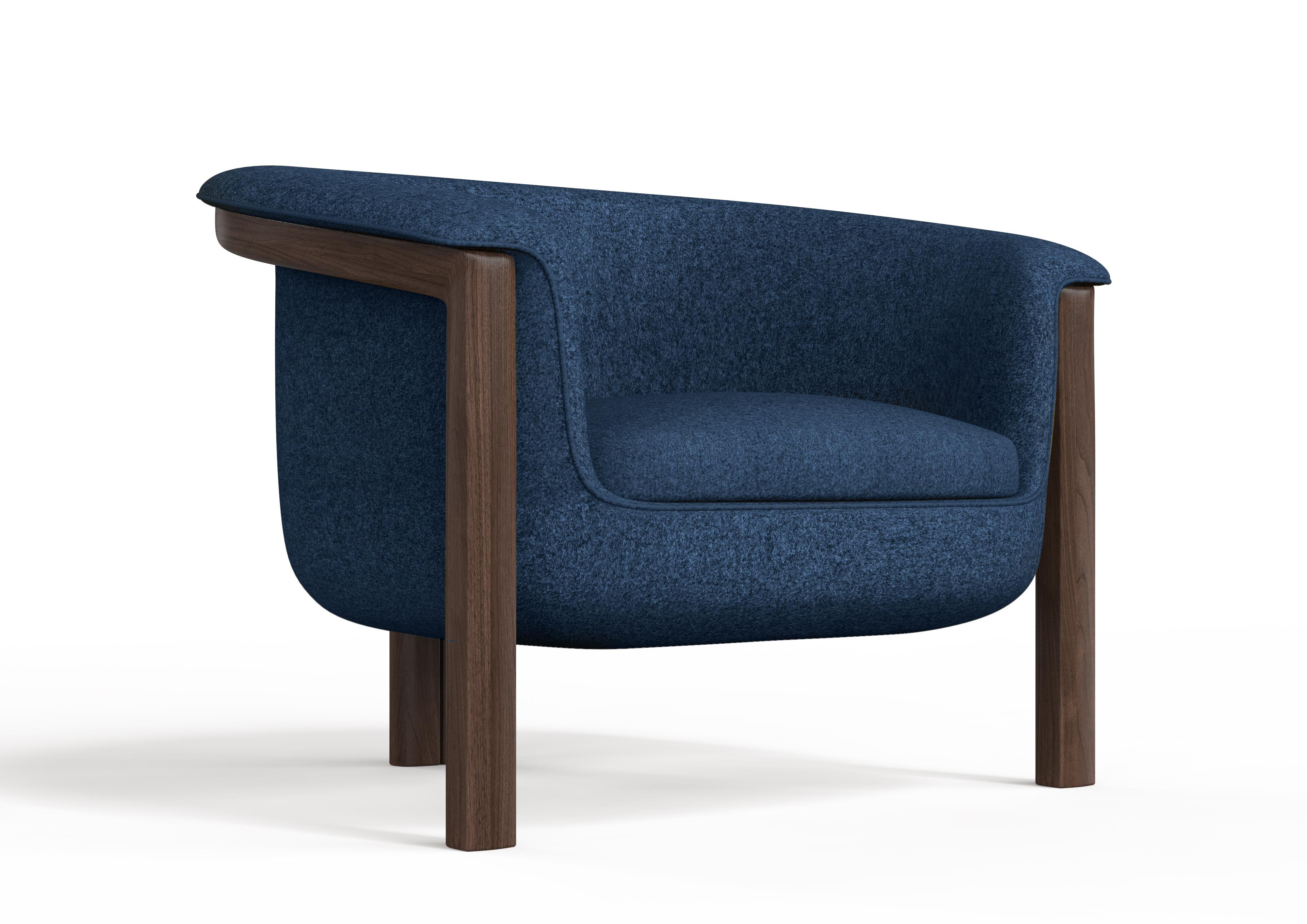 Modern Agnes Armchair in Walnut, Blue Wool Fabric In New Condition For Sale In New York, NY