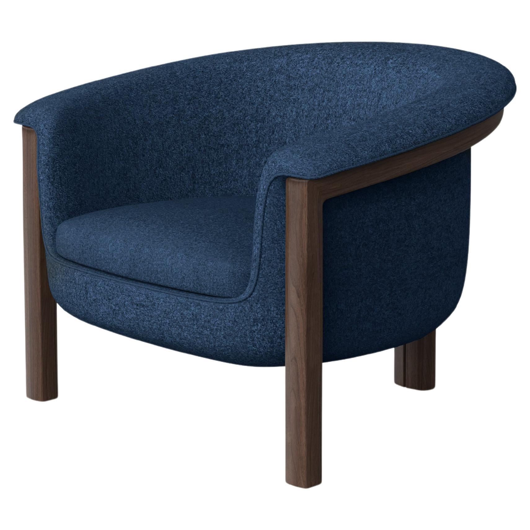 Modern Agnes Armchair in Walnut, Blue Wool Fabric For Sale
