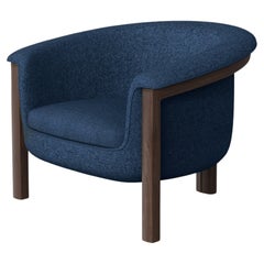 Modern Agnes Armchair in Walnut, Blue Wool Fabric