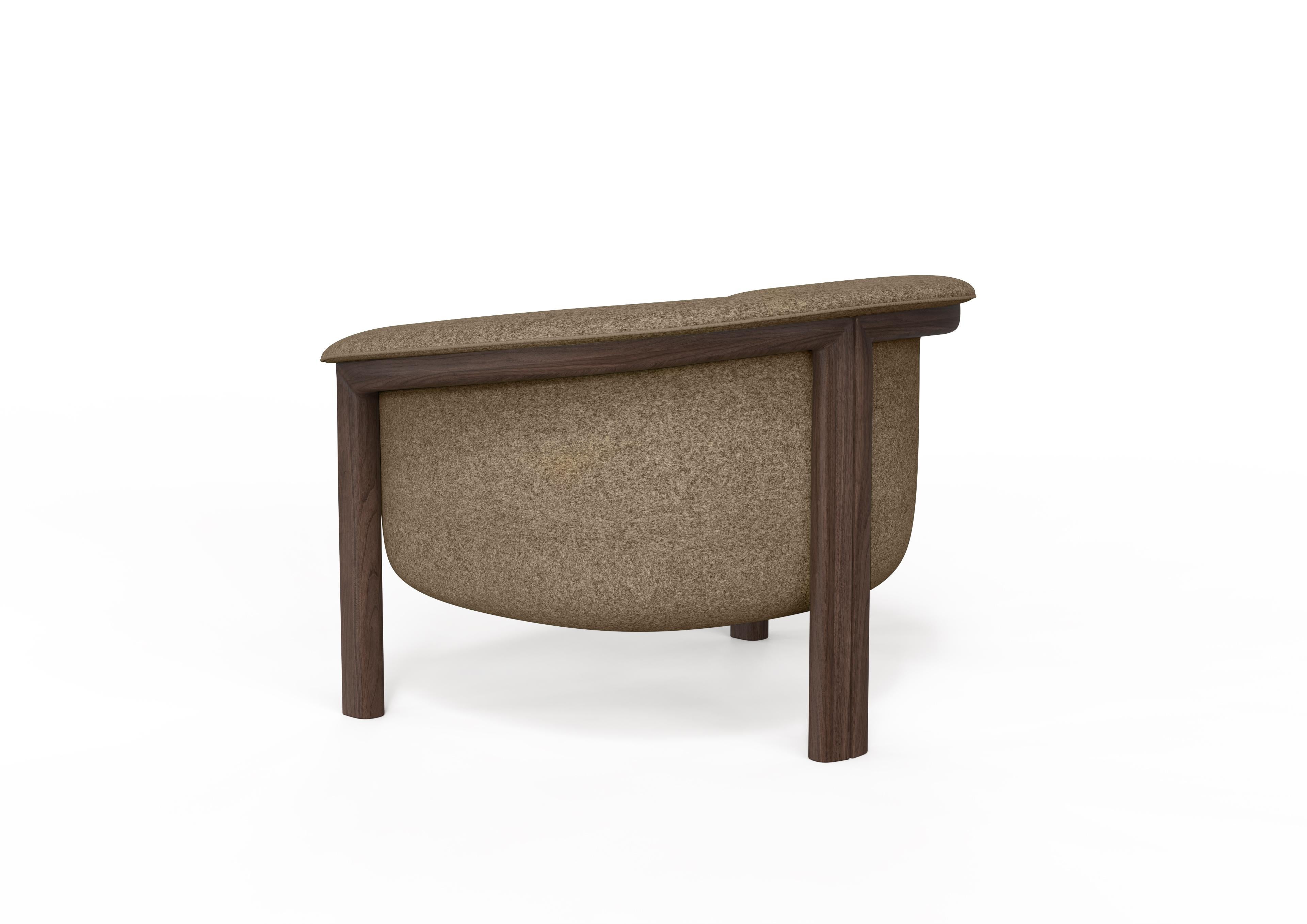 Other Modern Agnes Armchair in Walnut, Brown Wool Fabric For Sale