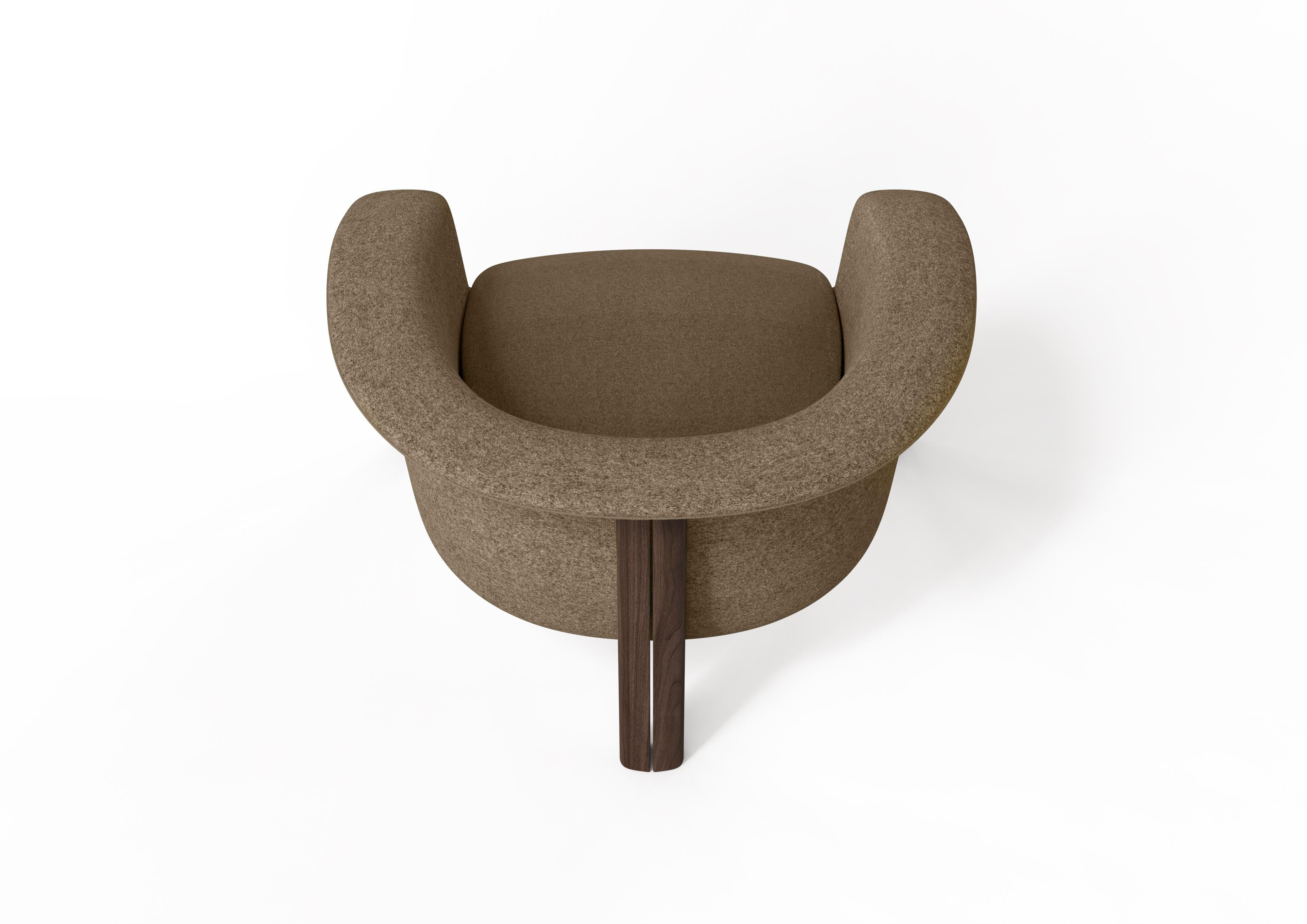 Portuguese Modern Agnes Armchair in Walnut, Brown Wool Fabric For Sale