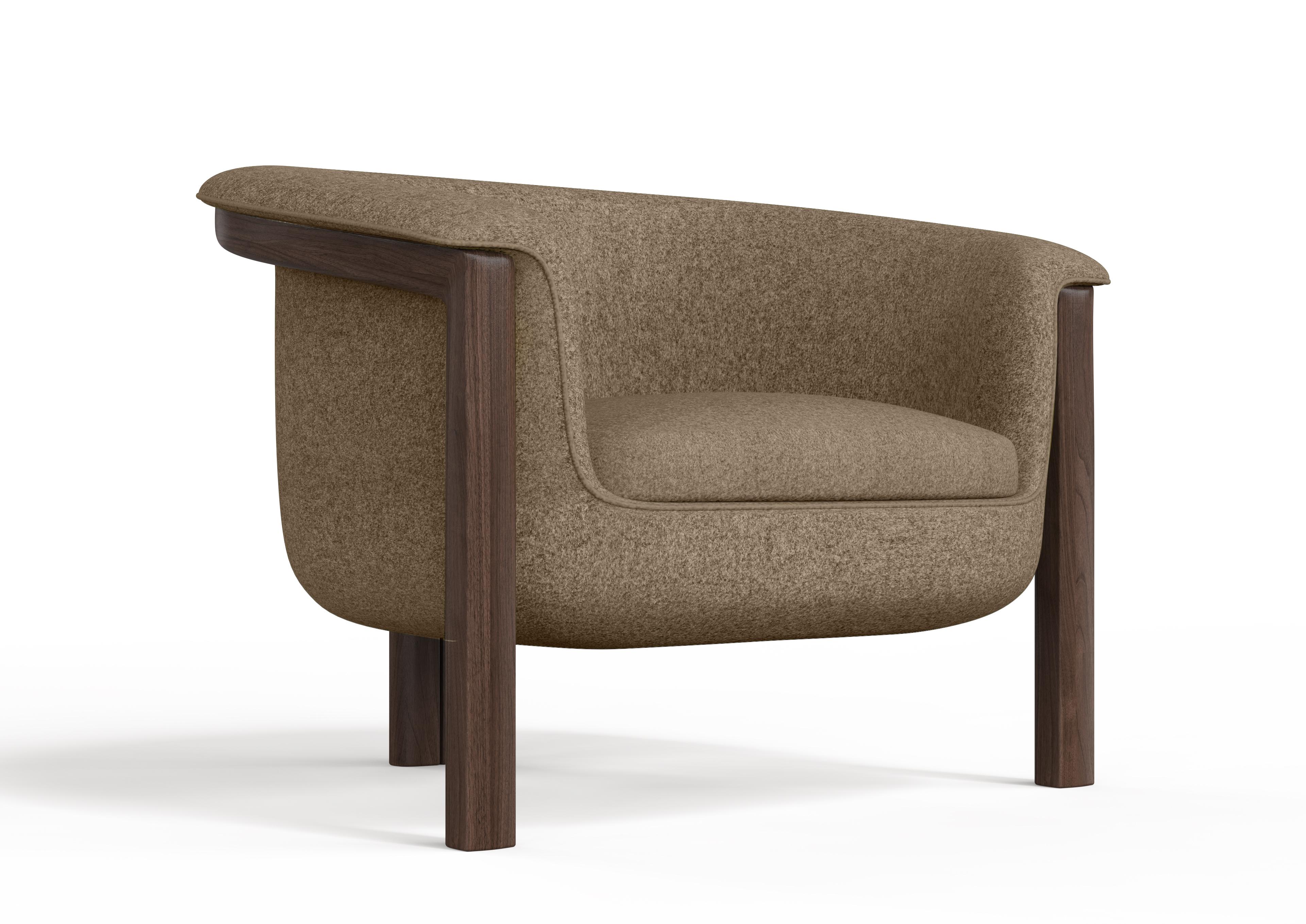 Modern Agnes Armchair in Walnut, Brown Wool Fabric In New Condition For Sale In New York, NY