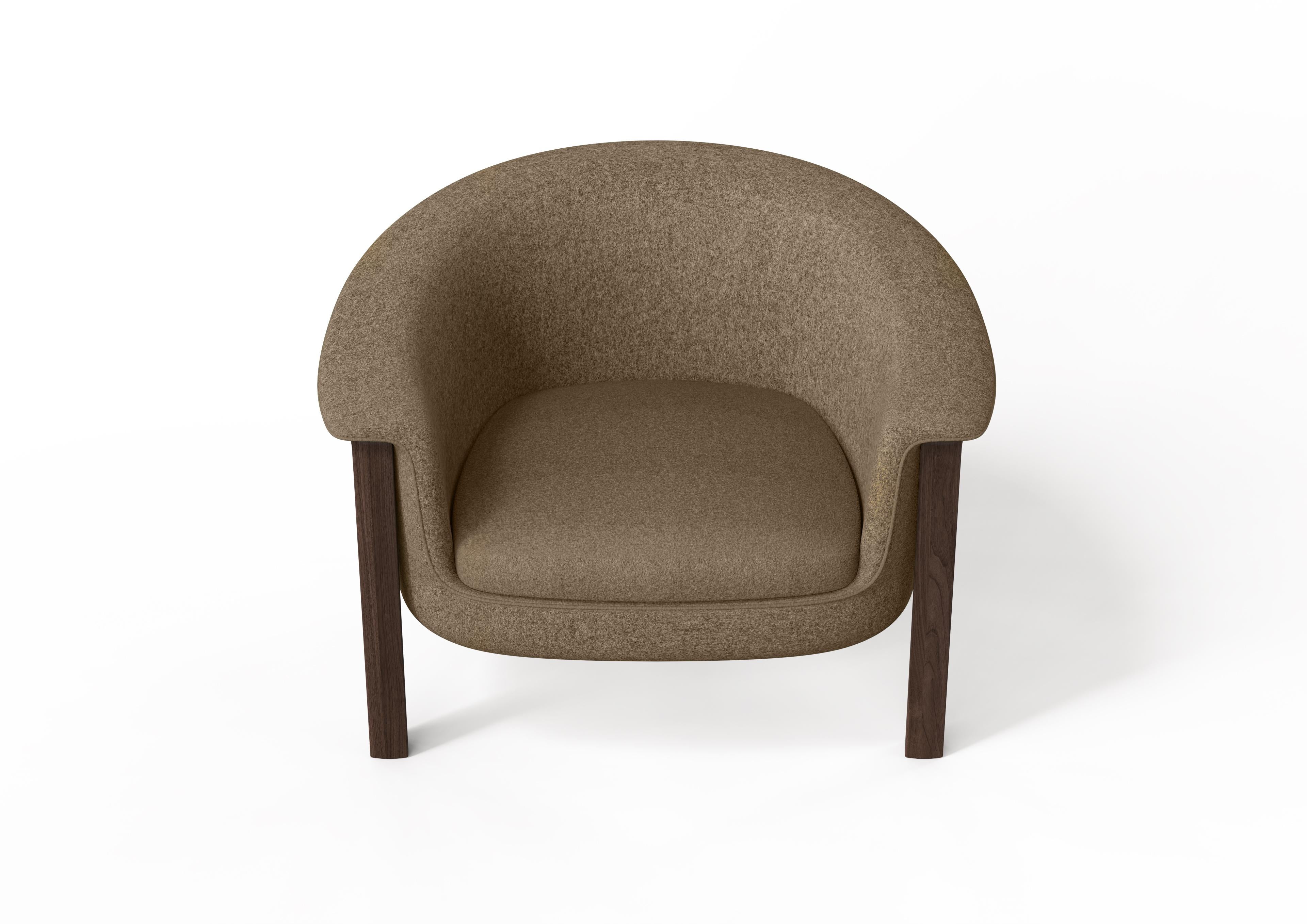 Contemporary Modern Agnes Armchair in Walnut, Brown Wool Fabric For Sale