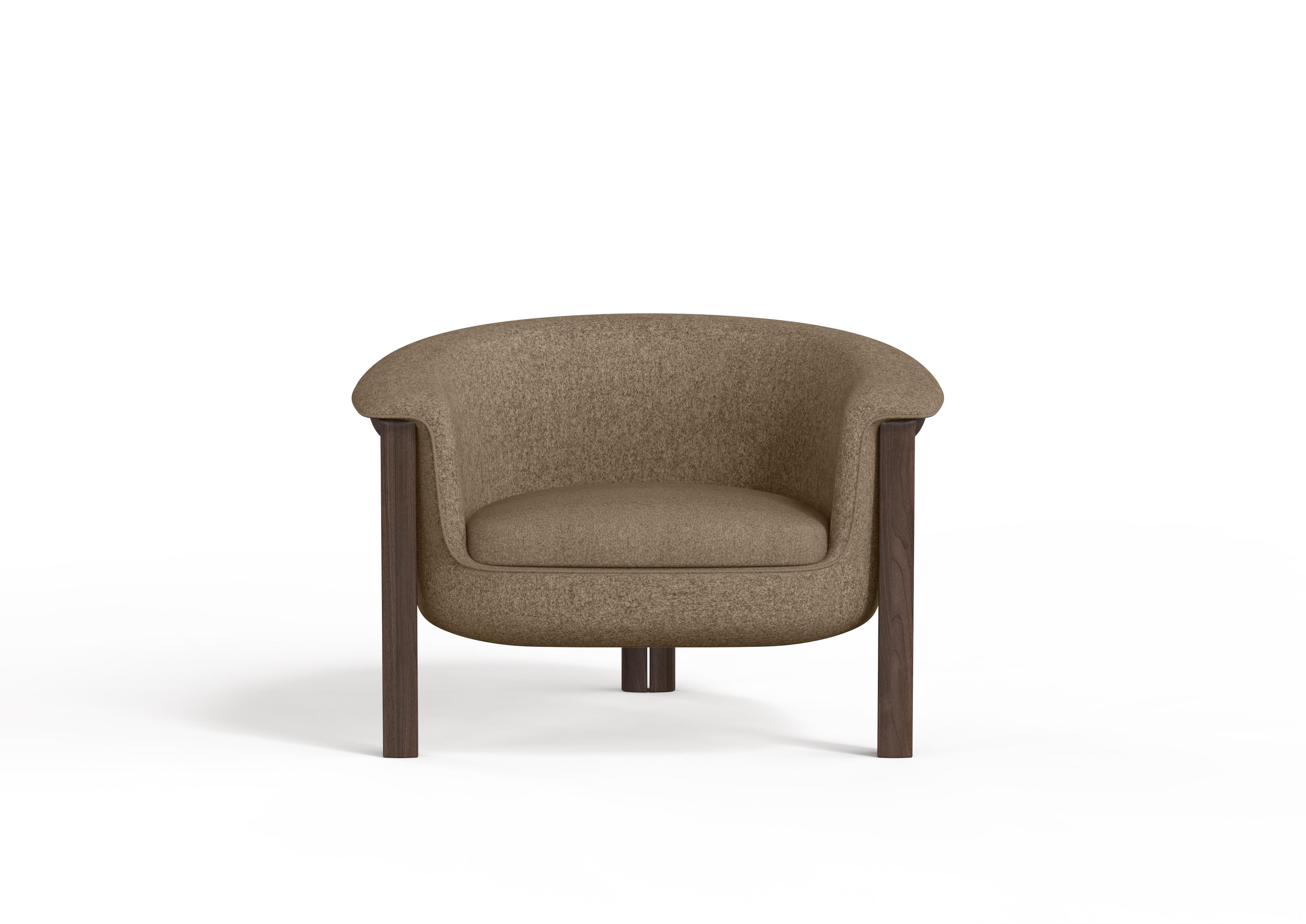 Modern Agnes Armchair in Walnut, Brown Wool Fabric For Sale 1