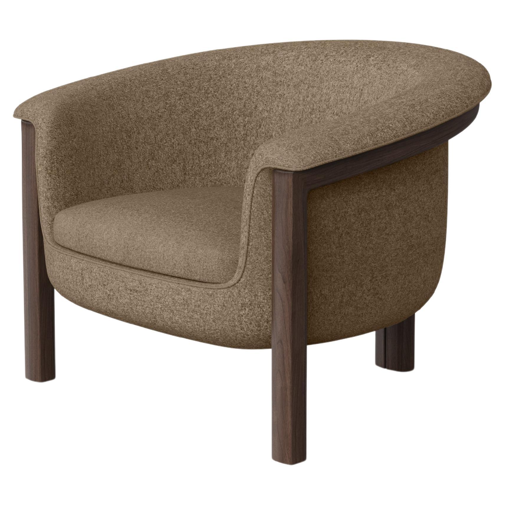 Modern Agnes Armchair in Walnut, Brown Wool Fabric For Sale