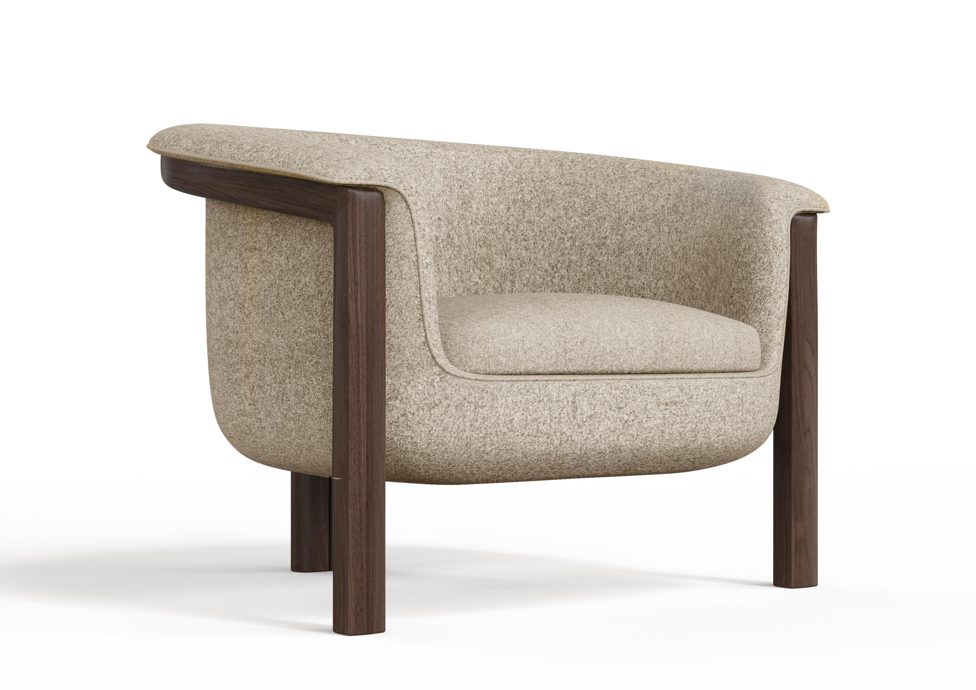 Tissu The Moderns Agnes Armchair in Walnut, Cream Wool Fabric en vente