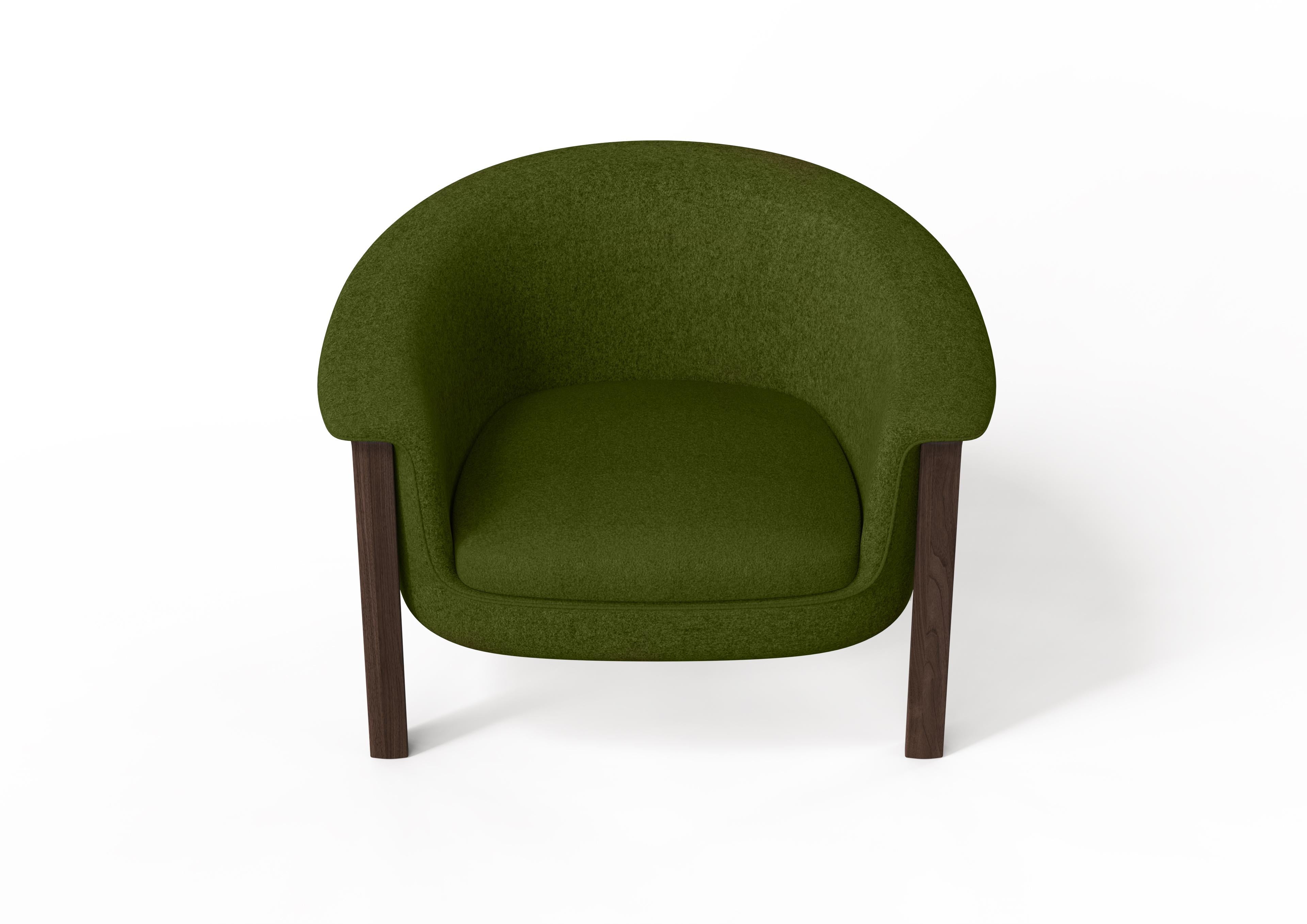 Other Modern Agnes Armchair in Walnut, Green Wool Fabric For Sale