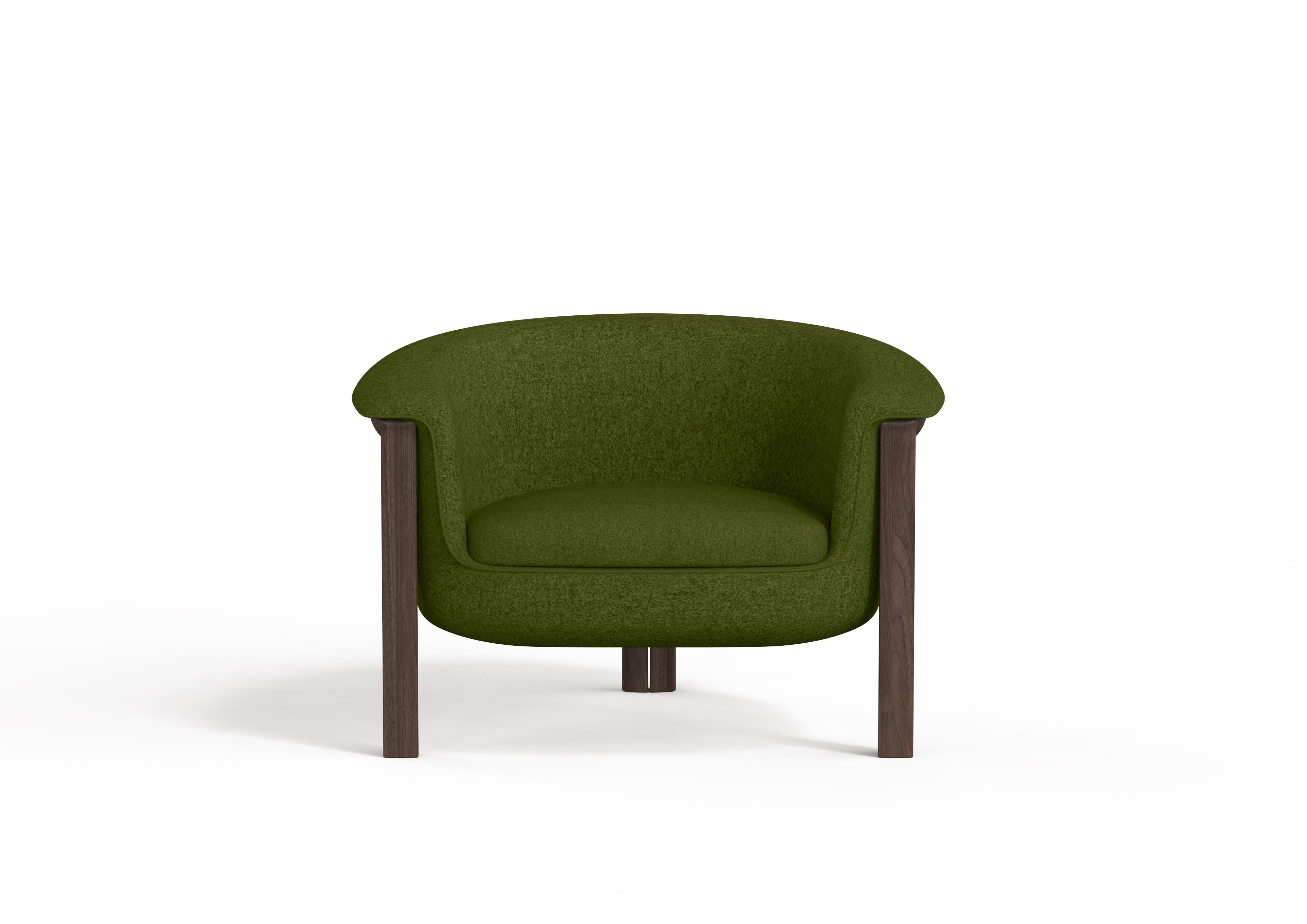 Portuguese Modern Agnes Armchair in Walnut, Green Wool Fabric For Sale