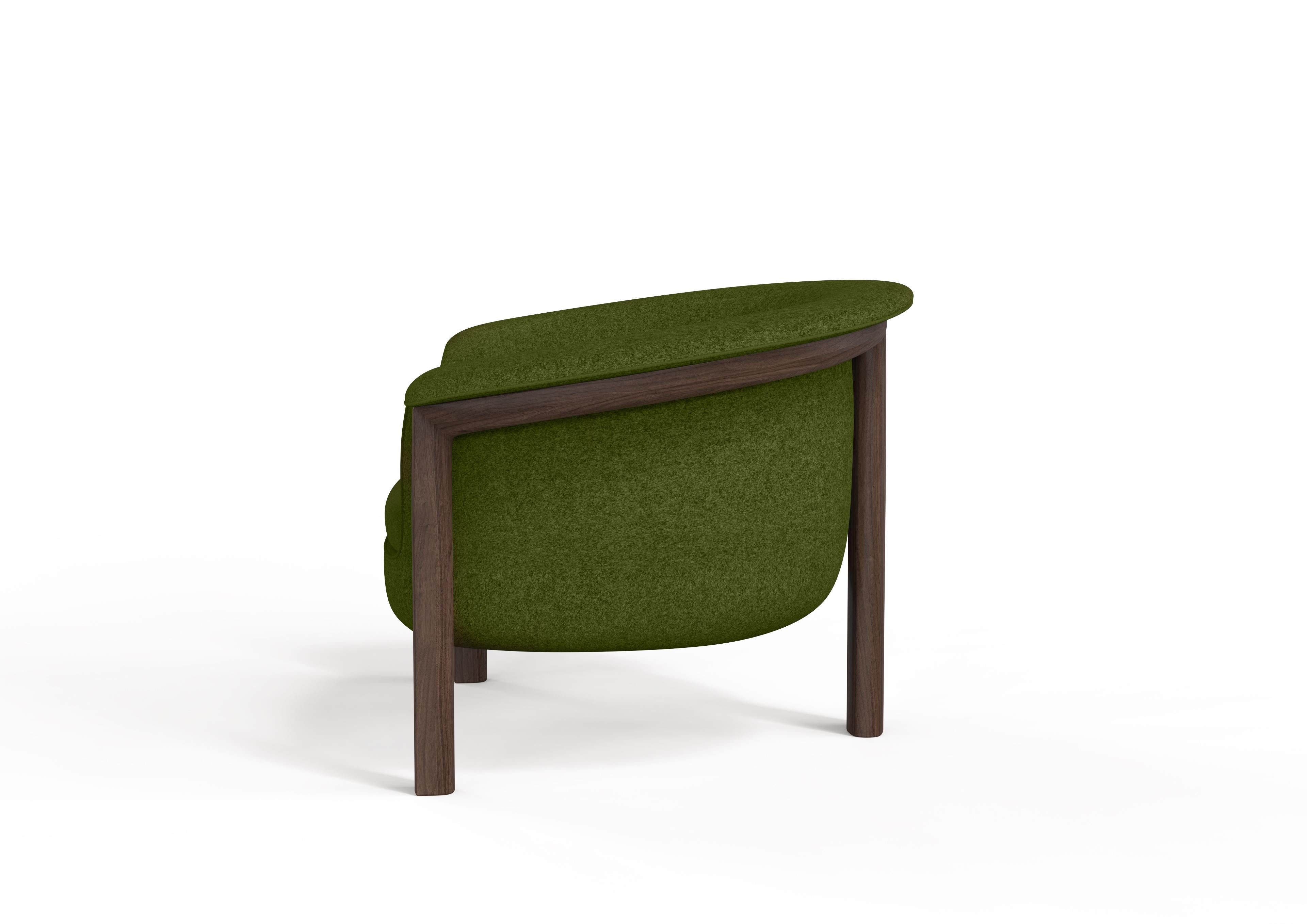 Modern Agnes Armchair in Walnut, Green Wool Fabric In New Condition For Sale In New York, NY