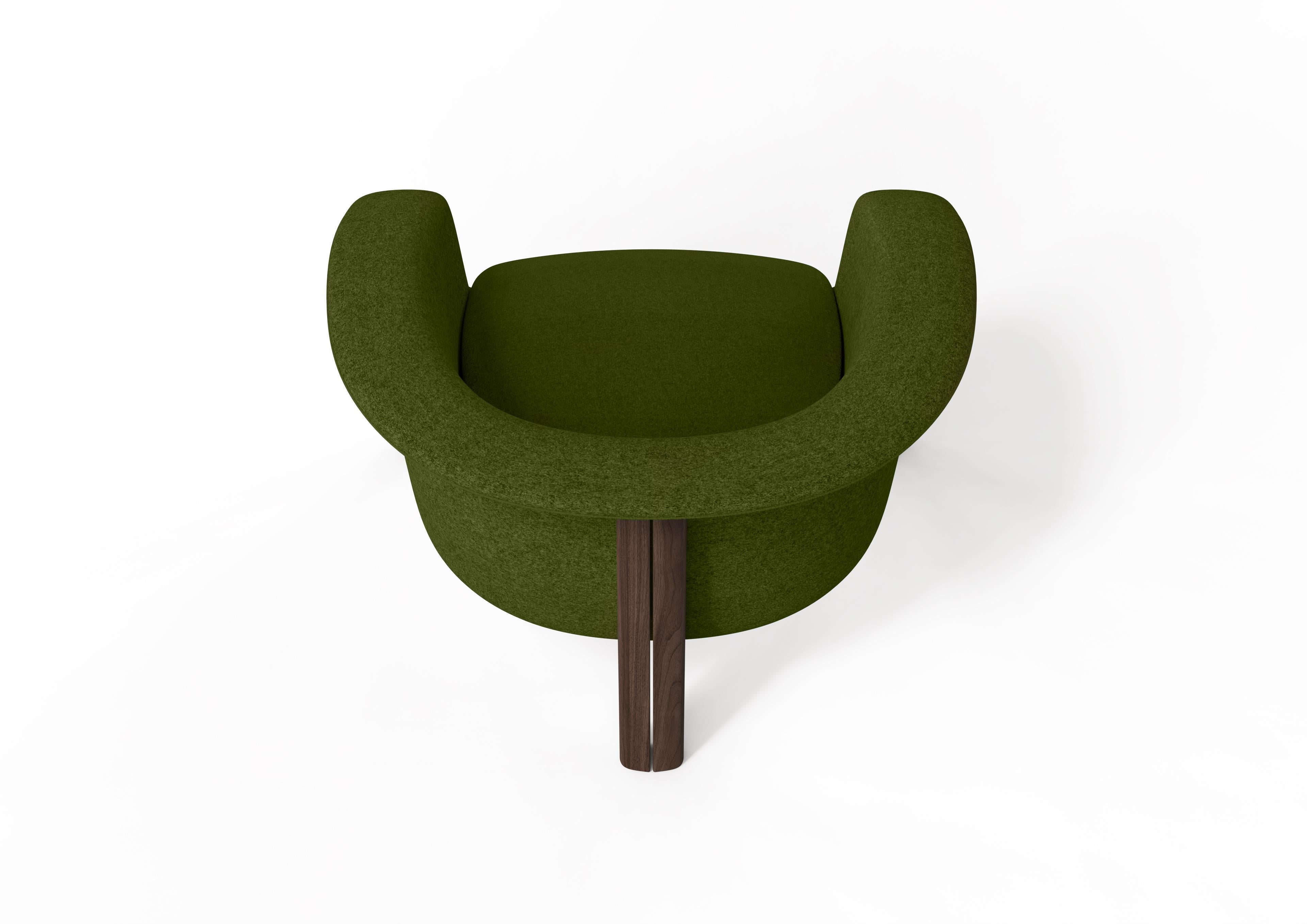 Modern Agnes Armchair in Walnut, Green Wool Fabric For Sale 1