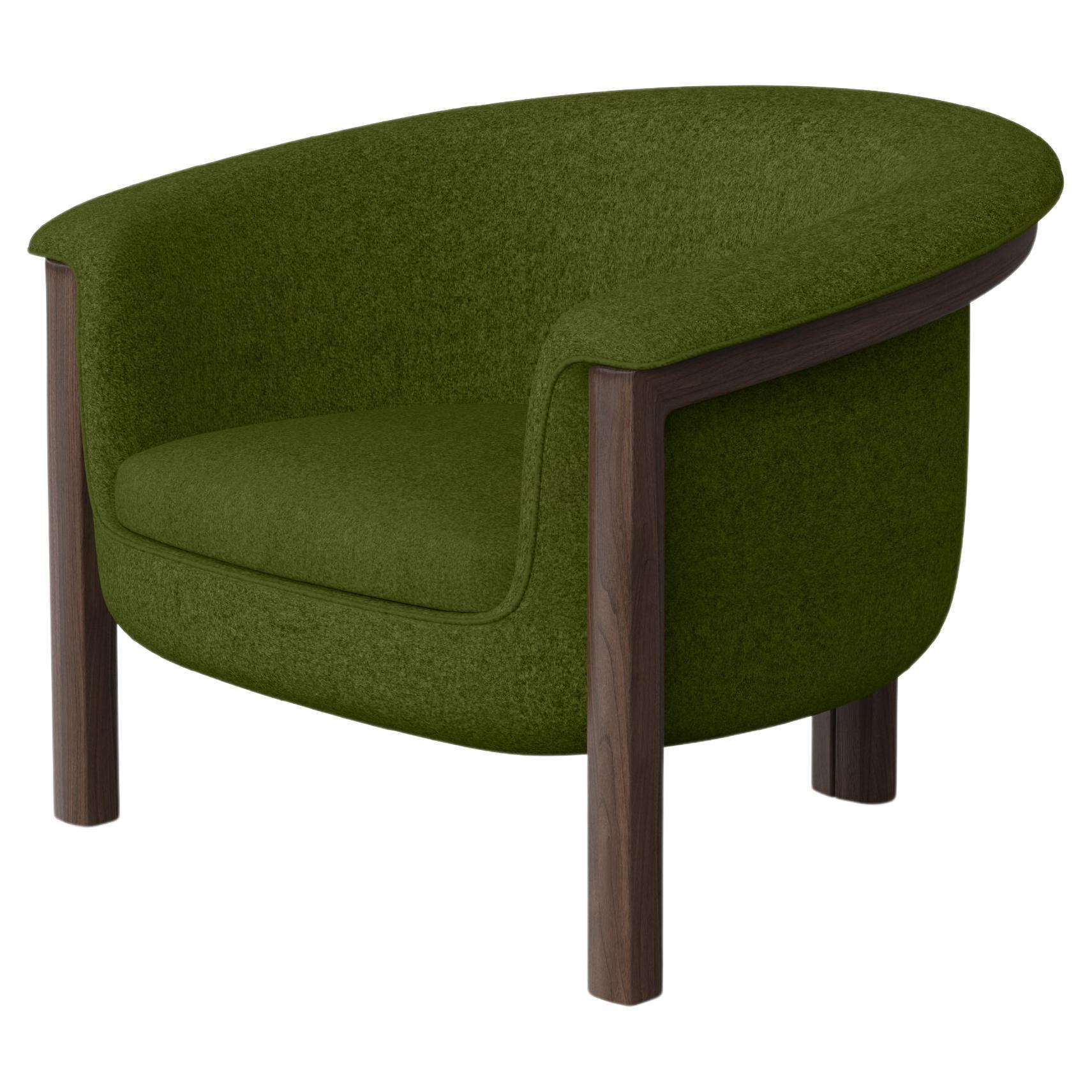 Modern Agnes Armchair in Walnut, Green Wool Fabric For Sale