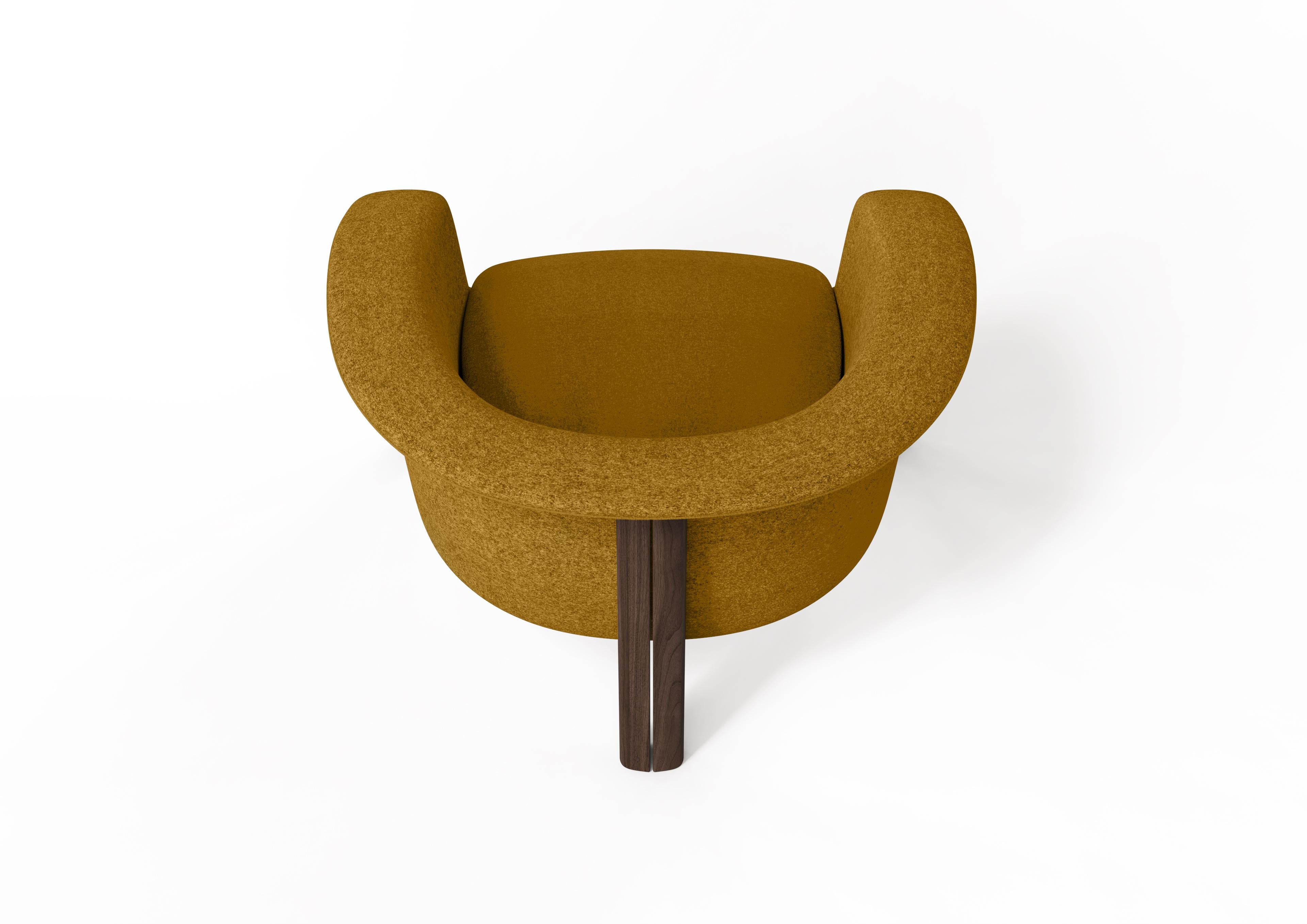 Portuguese Modern Agnes Armchair in Walnut, Mustard Wool Fabric For Sale