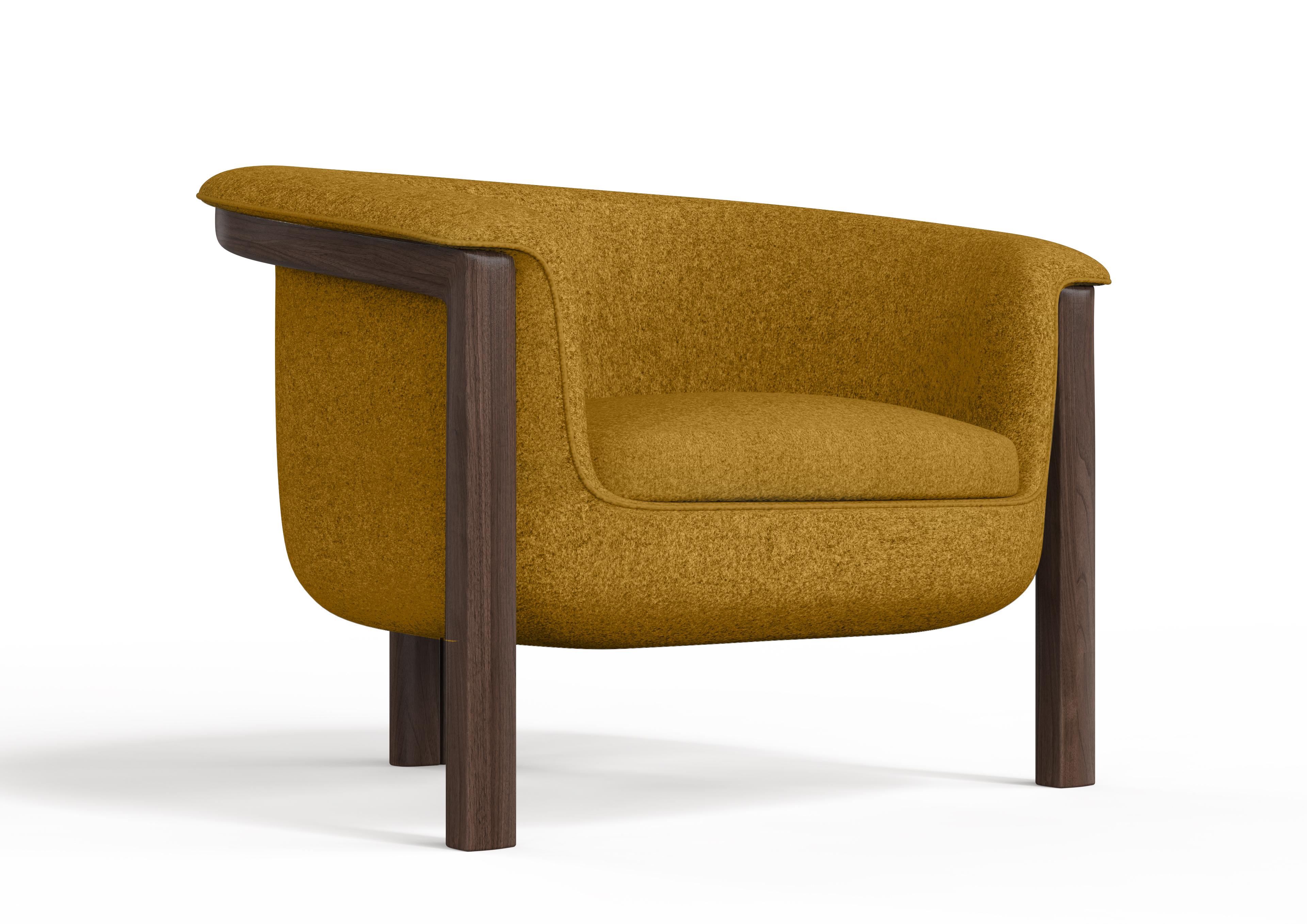 Modern Agnes Armchair in Walnut, Mustard Wool Fabric In New Condition For Sale In New York, NY