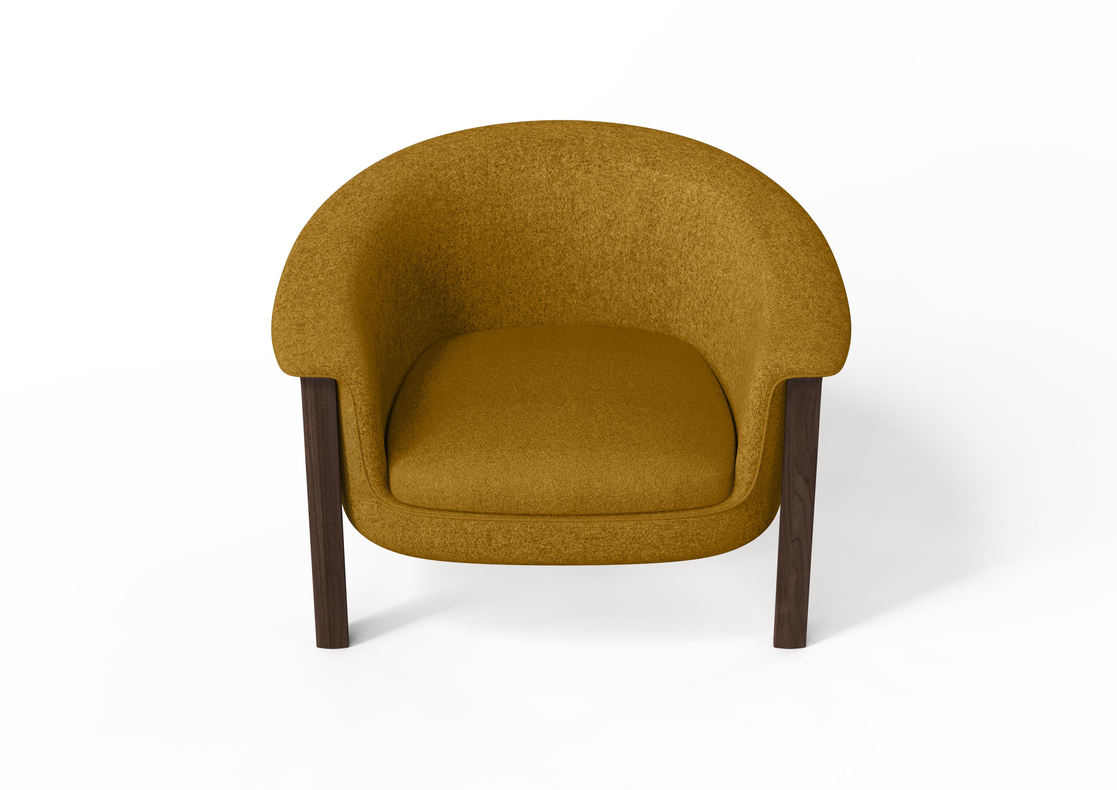 Contemporary Modern Agnes Armchair in Walnut, Mustard Wool Fabric For Sale