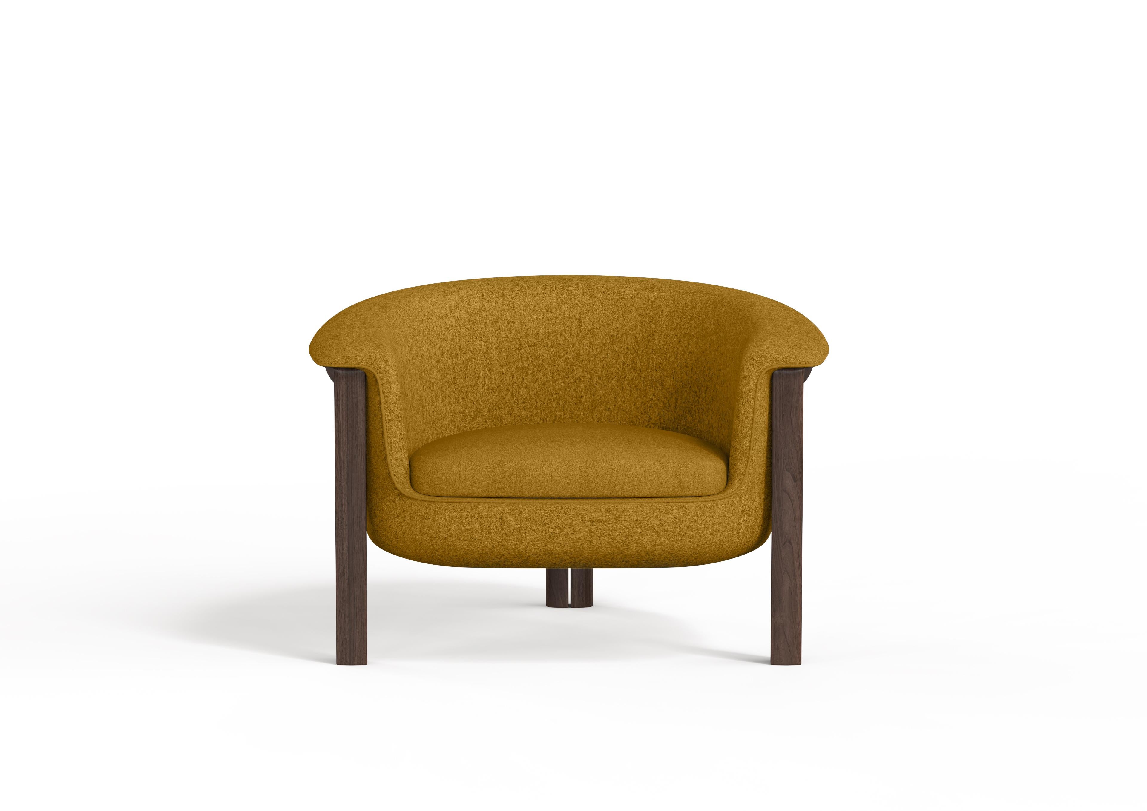 Modern Agnes Armchair in Walnut, Mustard Wool Fabric For Sale 1