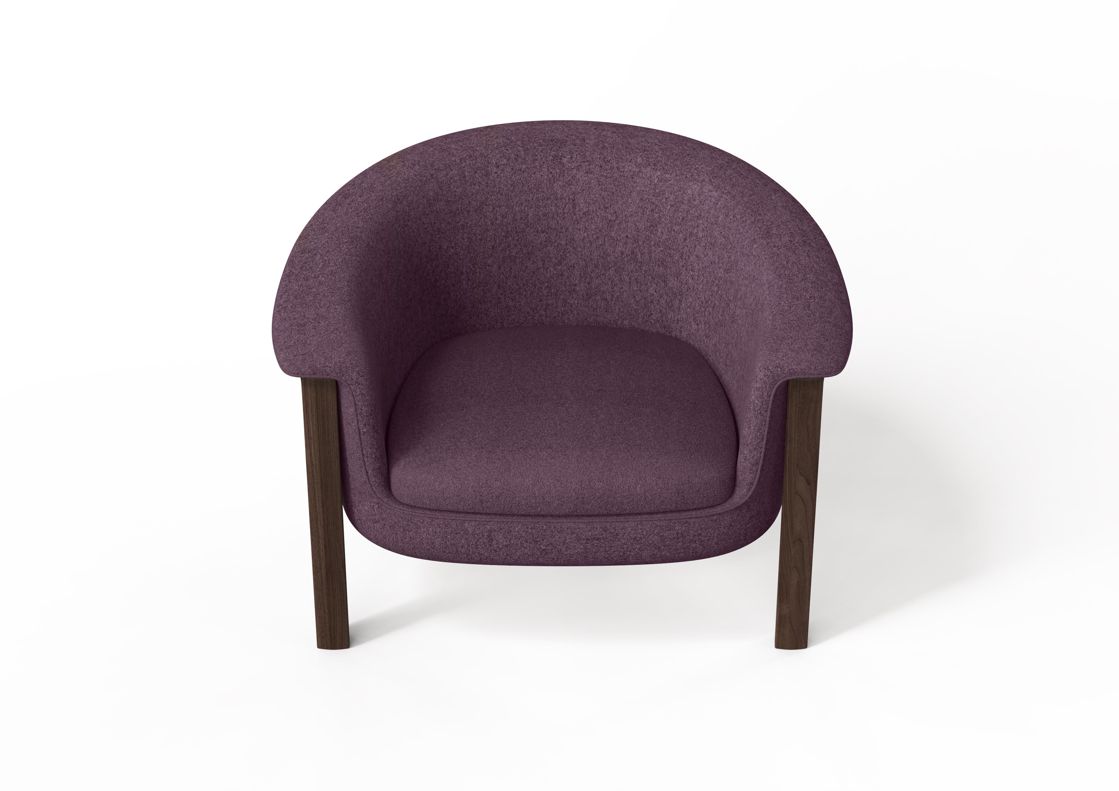 Moderner Agnes-Sessel aus Nussbaumholz, lila Wollstoff (21. Jahrhundert und zeitgenössisch) im Angebot