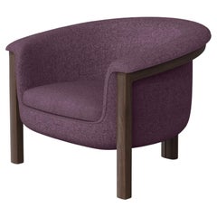 Moderner Agnes-Sessel aus Nussbaumholz, lila Wollstoff