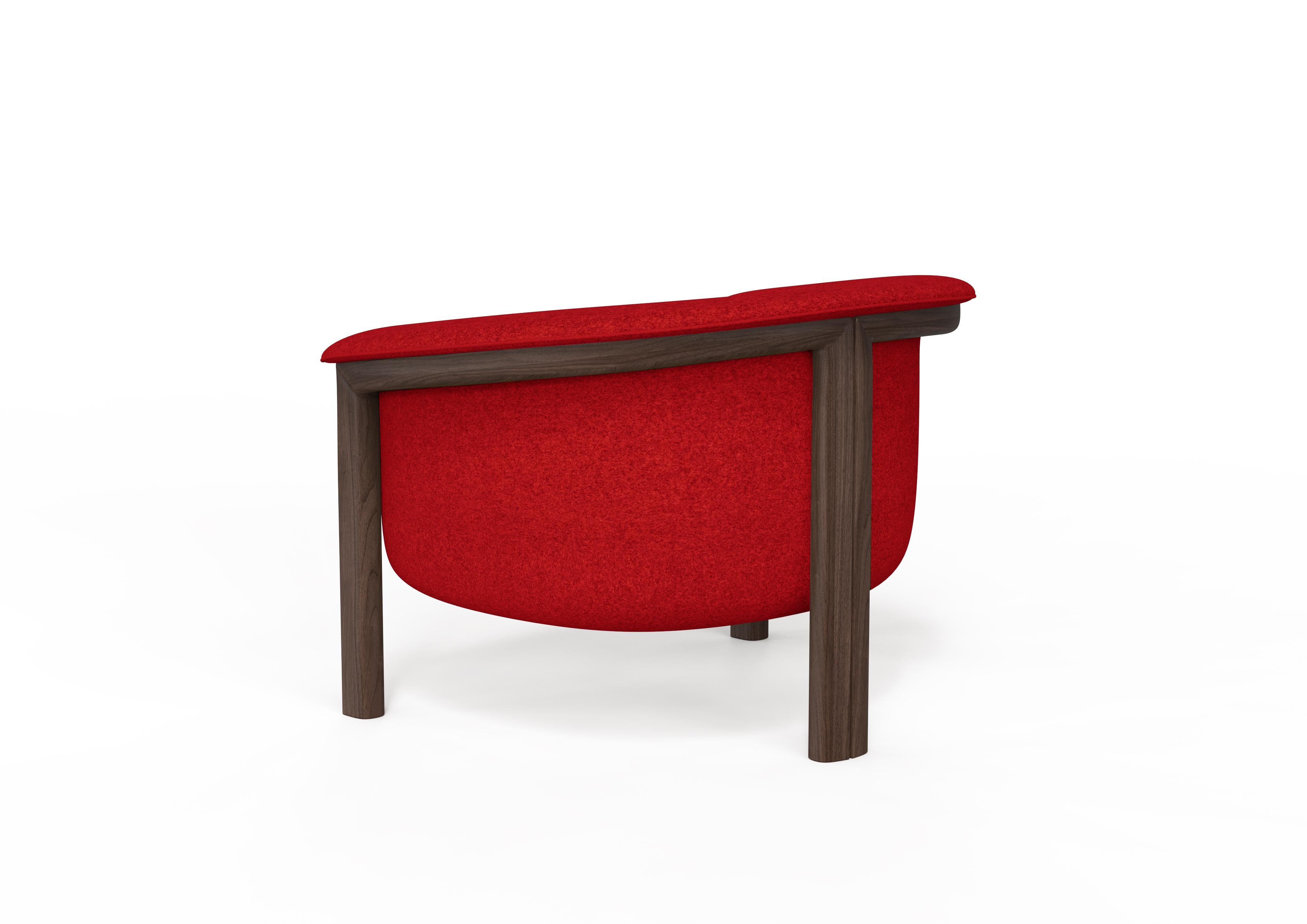 Other Modern Agnes Armchair in Walnut, Red Wool Fabric For Sale