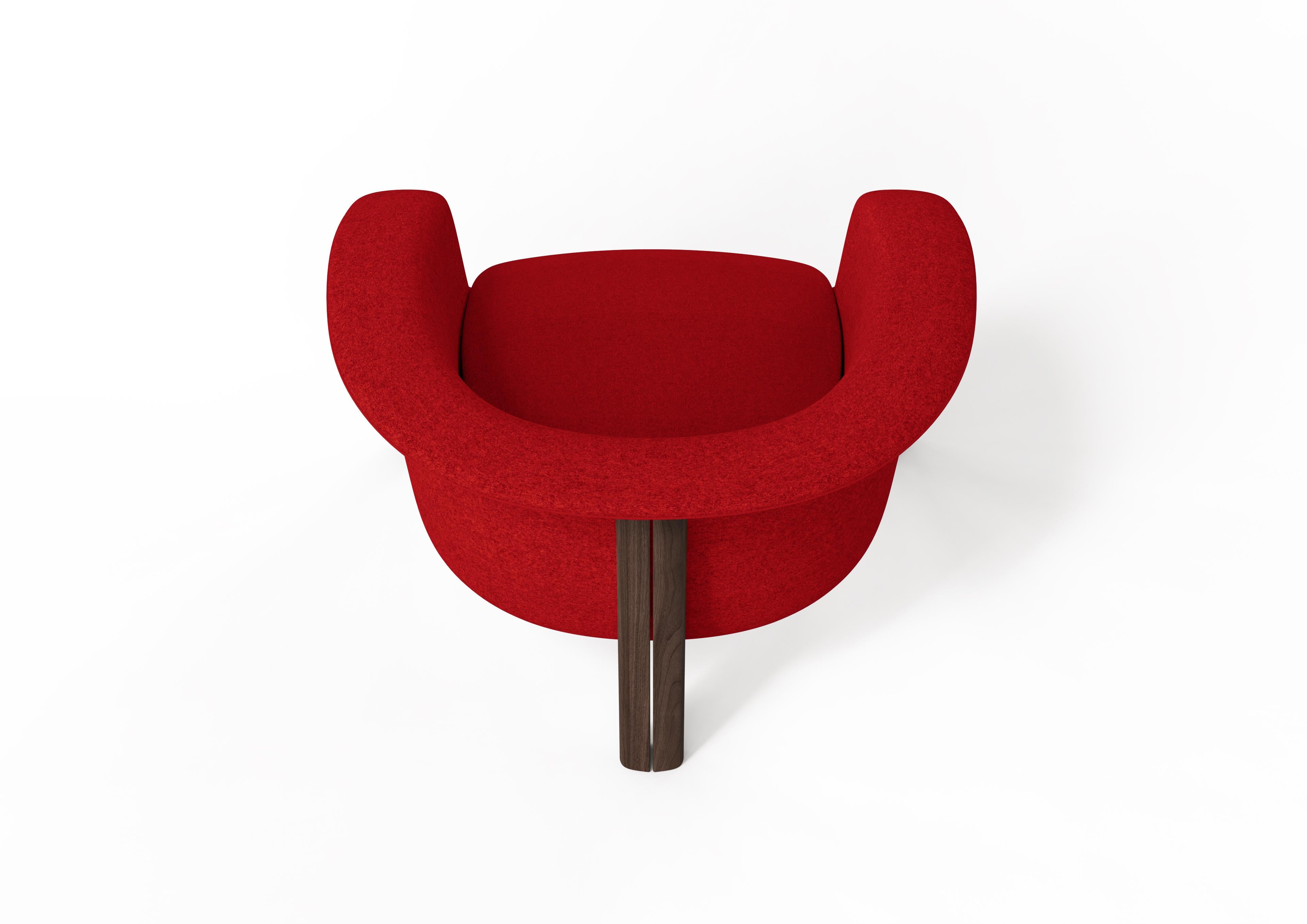 Portuguese Modern Agnes Armchair in Walnut, Red Wool Fabric For Sale