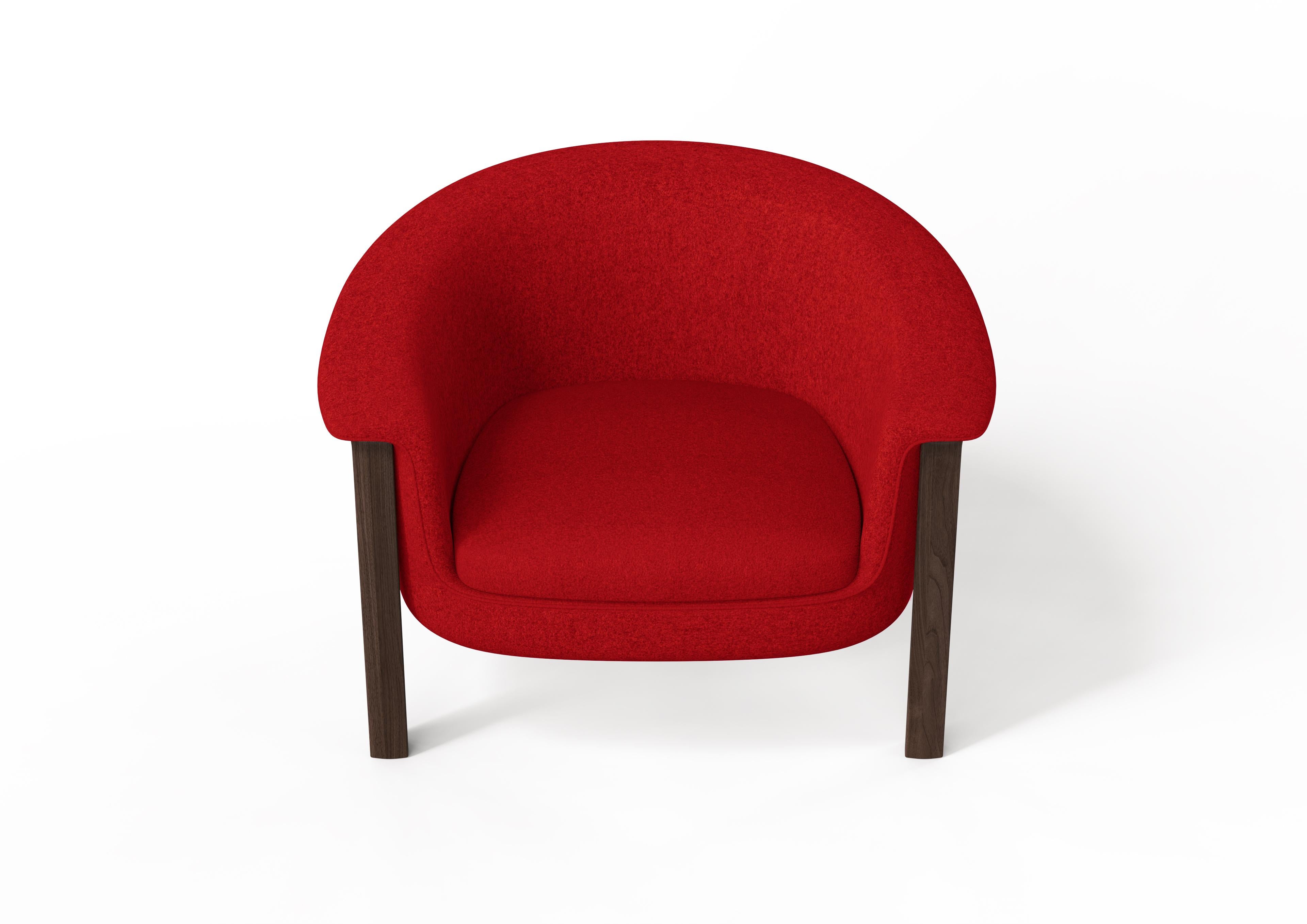 Contemporary Modern Agnes Armchair in Walnut, Red Wool Fabric For Sale