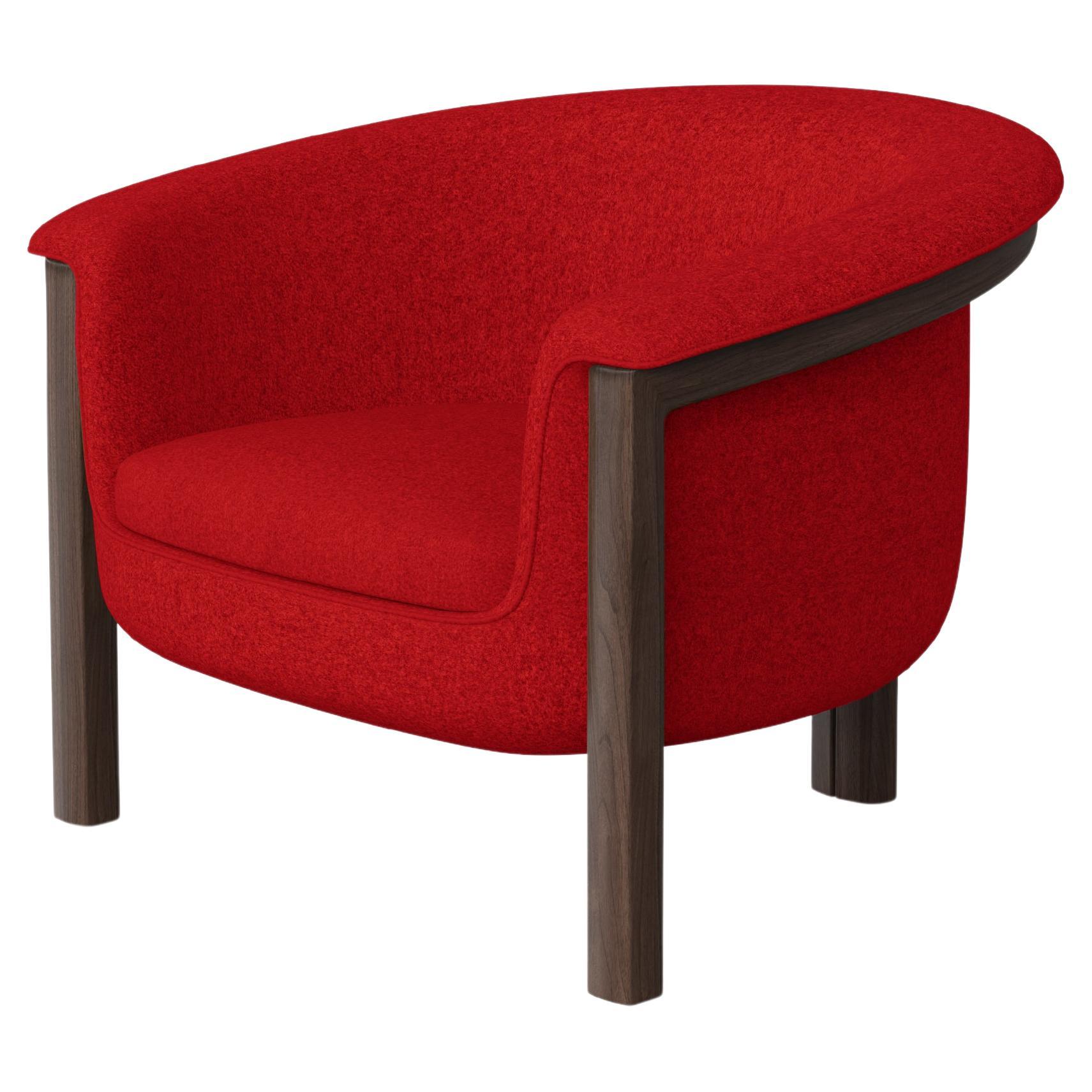 Modern Agnes Armchair in Walnut, Red Wool Fabric