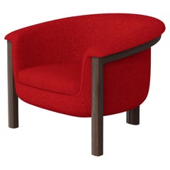 Moderner Agnes-Sessel aus Nussbaumholz, rotem Wollstoff