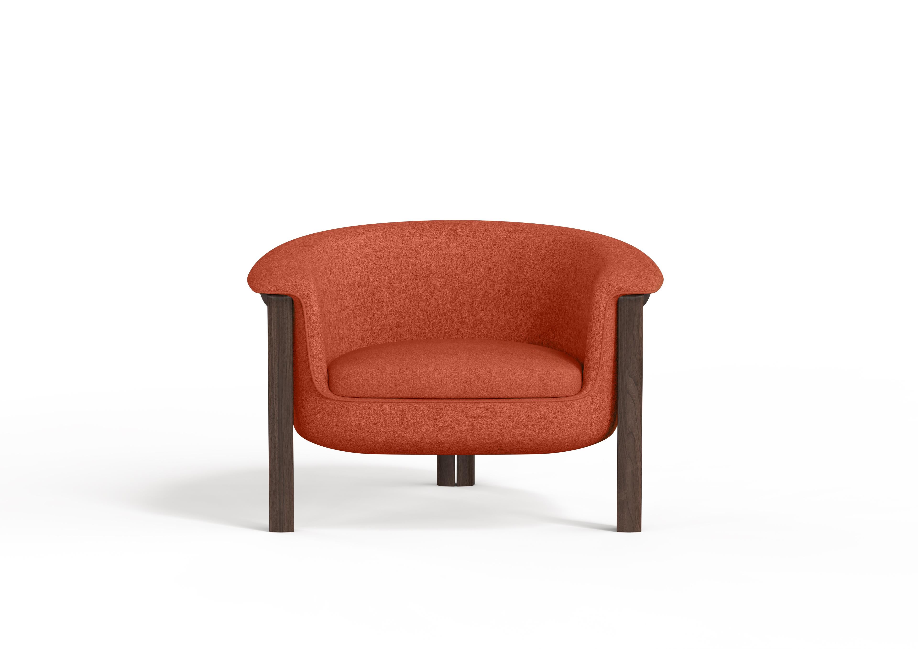 Tissu The Moderns Agnes Armchair in Walnut, Salmon Wool Fabric en vente