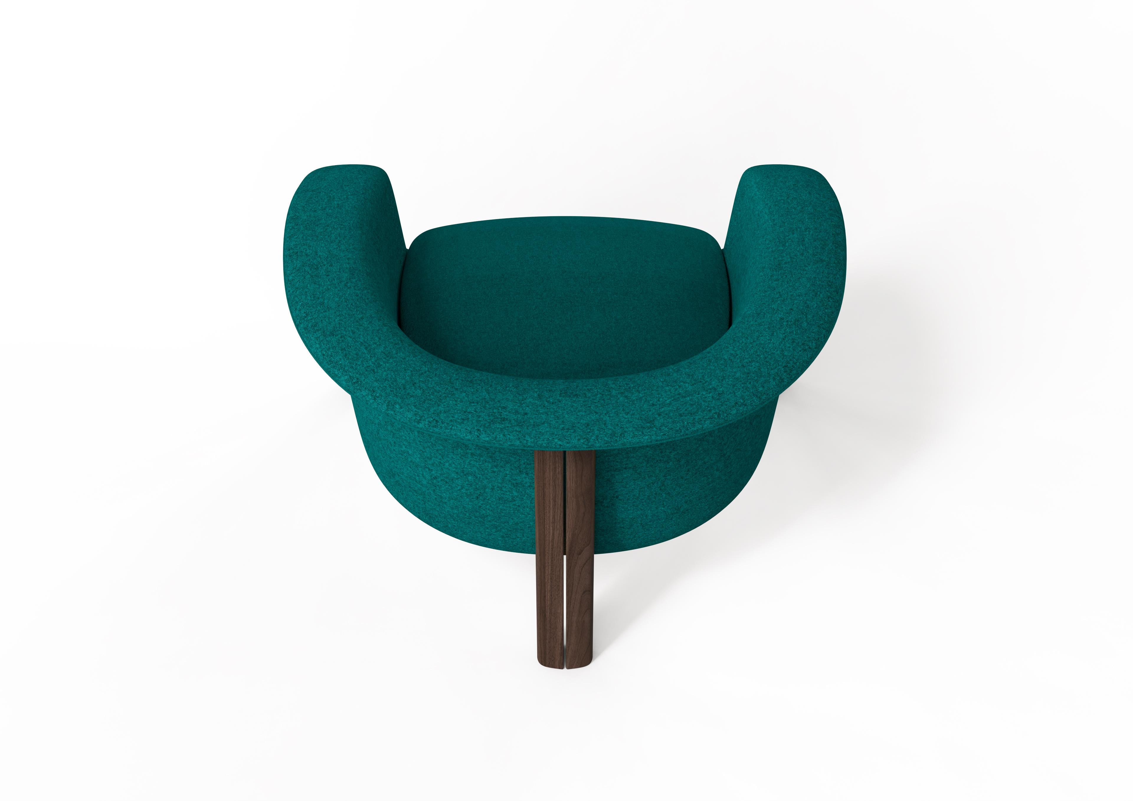 Portuguese Modern Agnes Armchair in Walnut, Teal Wool Fabric For Sale