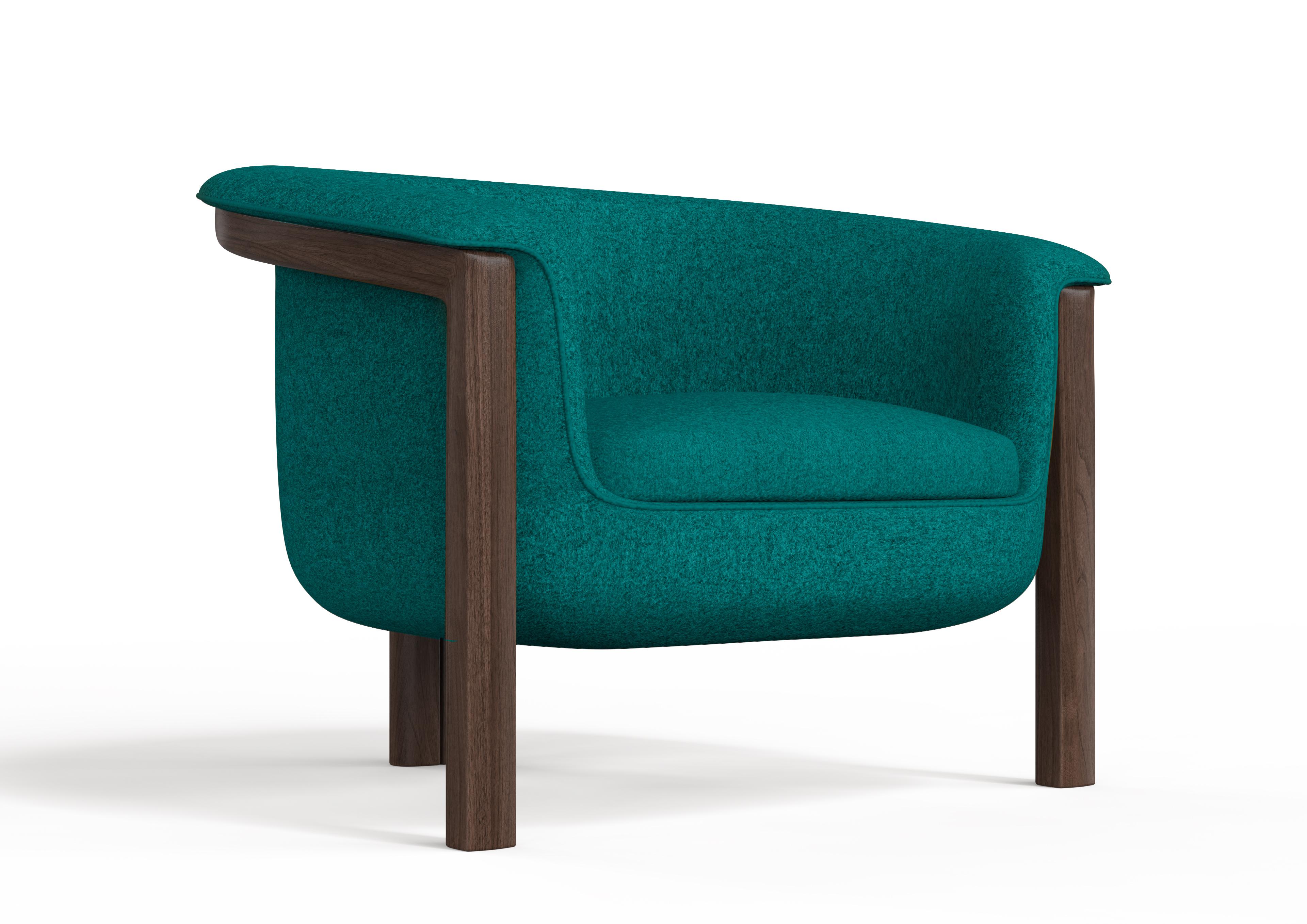 Modern Agnes Armchair in Walnut, Teal Wool Fabric In New Condition For Sale In New York, NY