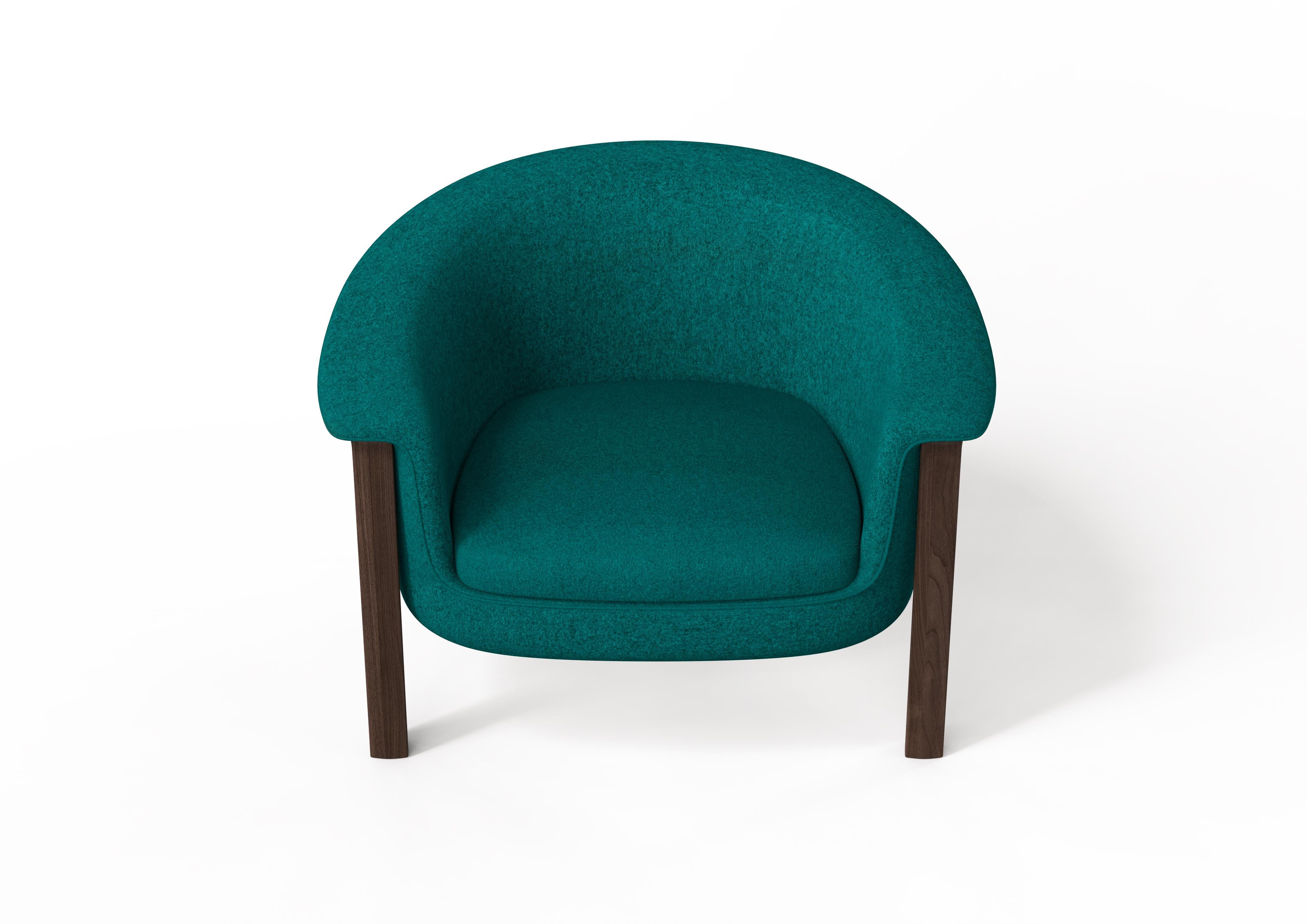 Contemporary Modern Agnes Armchair in Walnut, Teal Wool Fabric For Sale