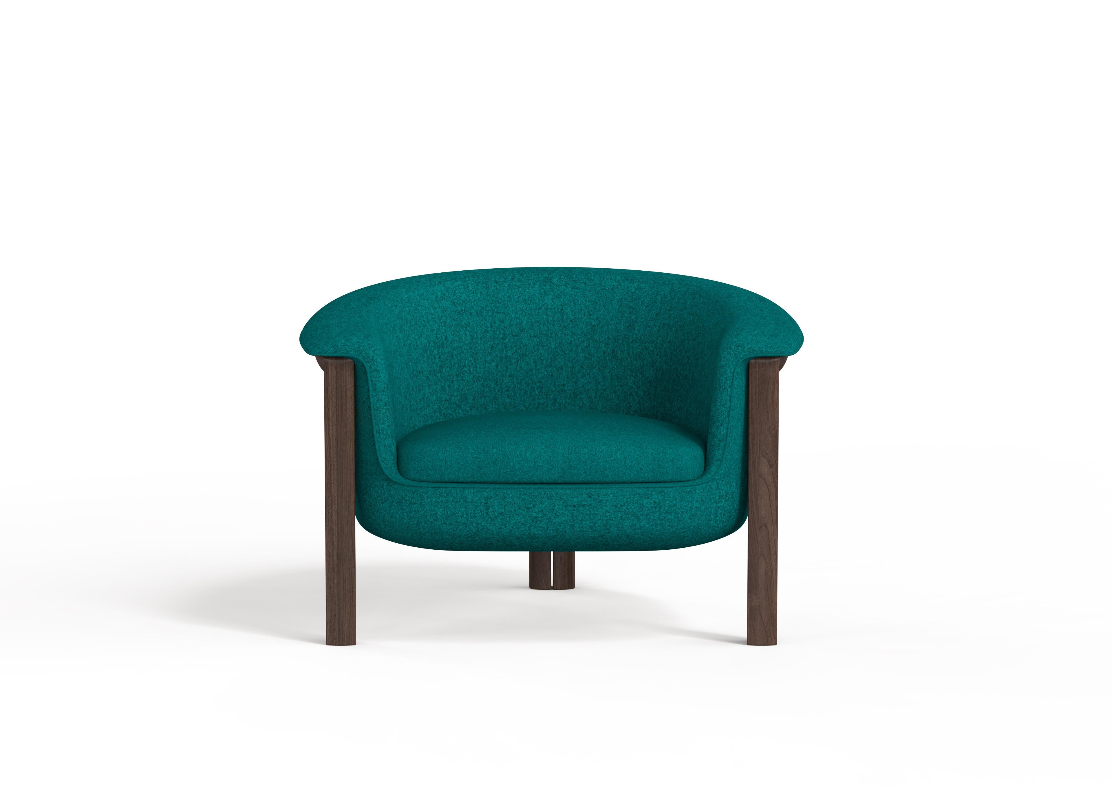 Modern Agnes Armchair in Walnut, Teal Wool Fabric For Sale 1