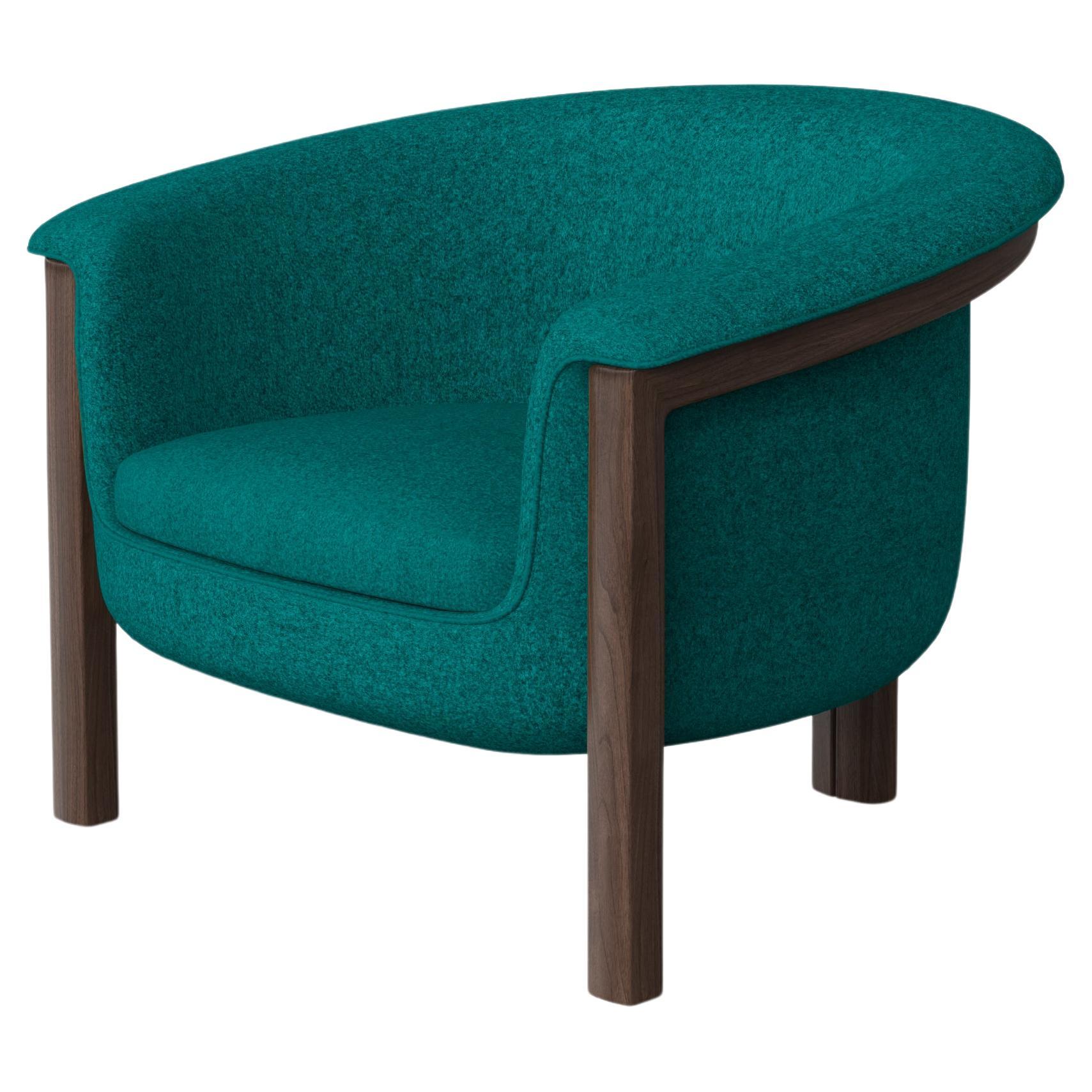 Modern Agnes Armchair in Walnut, Teal Wool Fabric For Sale