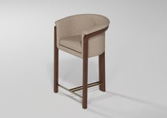 Modern Agnes Bar Stool in Walnut and Teal Wool Fabric