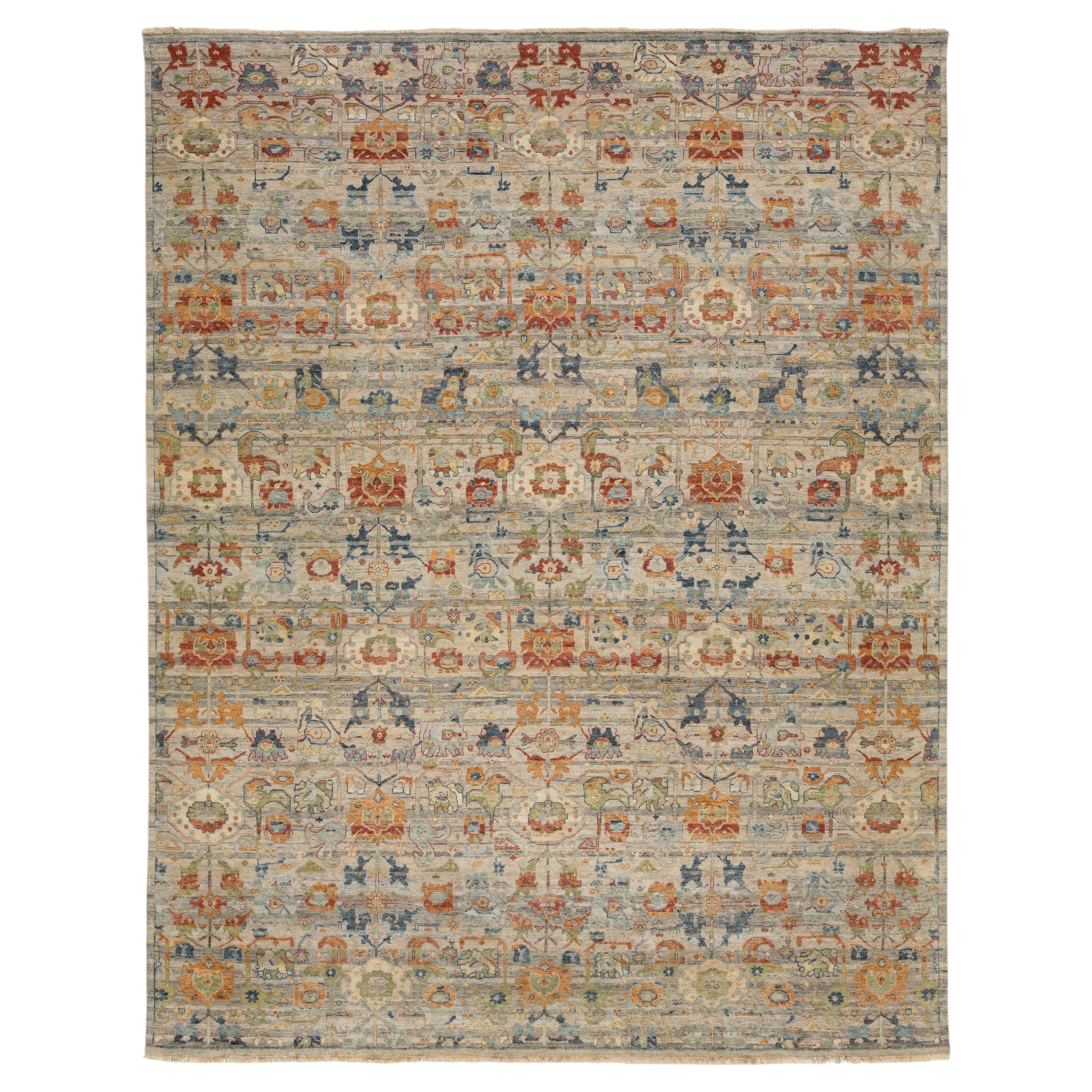 Modern Agra-Inspired Indian Hand-Knotted Wool Area Rug – Muted Earth Tones