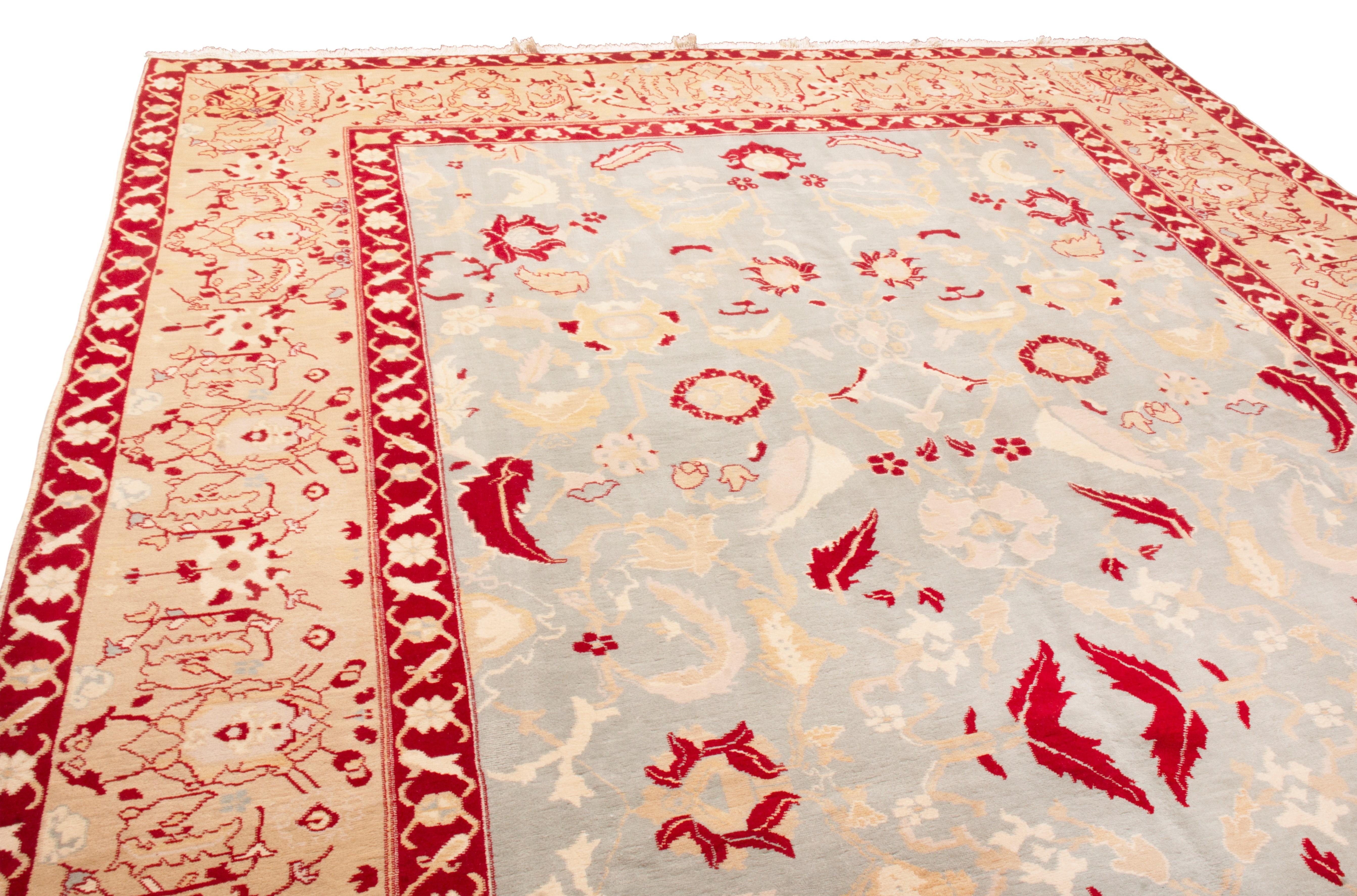 Indian Rug & Kilim's Modern Agra Transitional Blue, Red, and Beige Wool Rug with Design