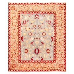 Rug & Kilim's Modern Agra Transitional Blue, Red, and Beige Wool Rug with Design