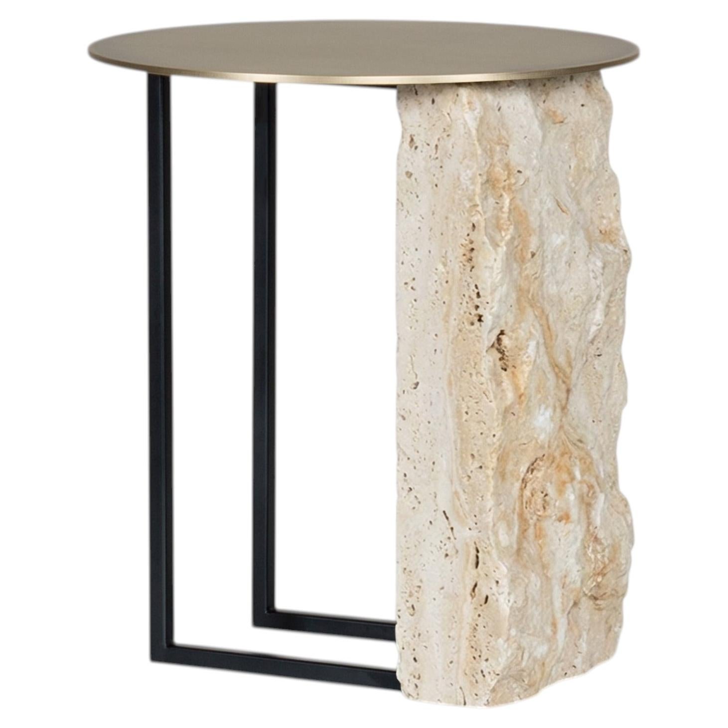 Modern Aire Travertine Side Table, Handmade in Portugal by Greenapple For Sale