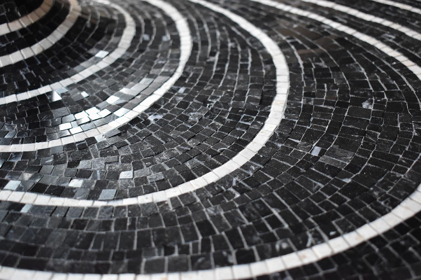 Modern Akomena for Dilmos Iron Low Table Handcut Marble Mosaic Black and White For Sale 1