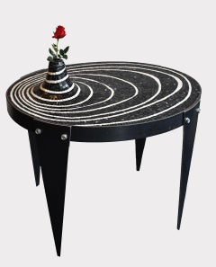 Modern Akomena for Dilmos Iron Low Table Handcut Marble Mosaic Black and White